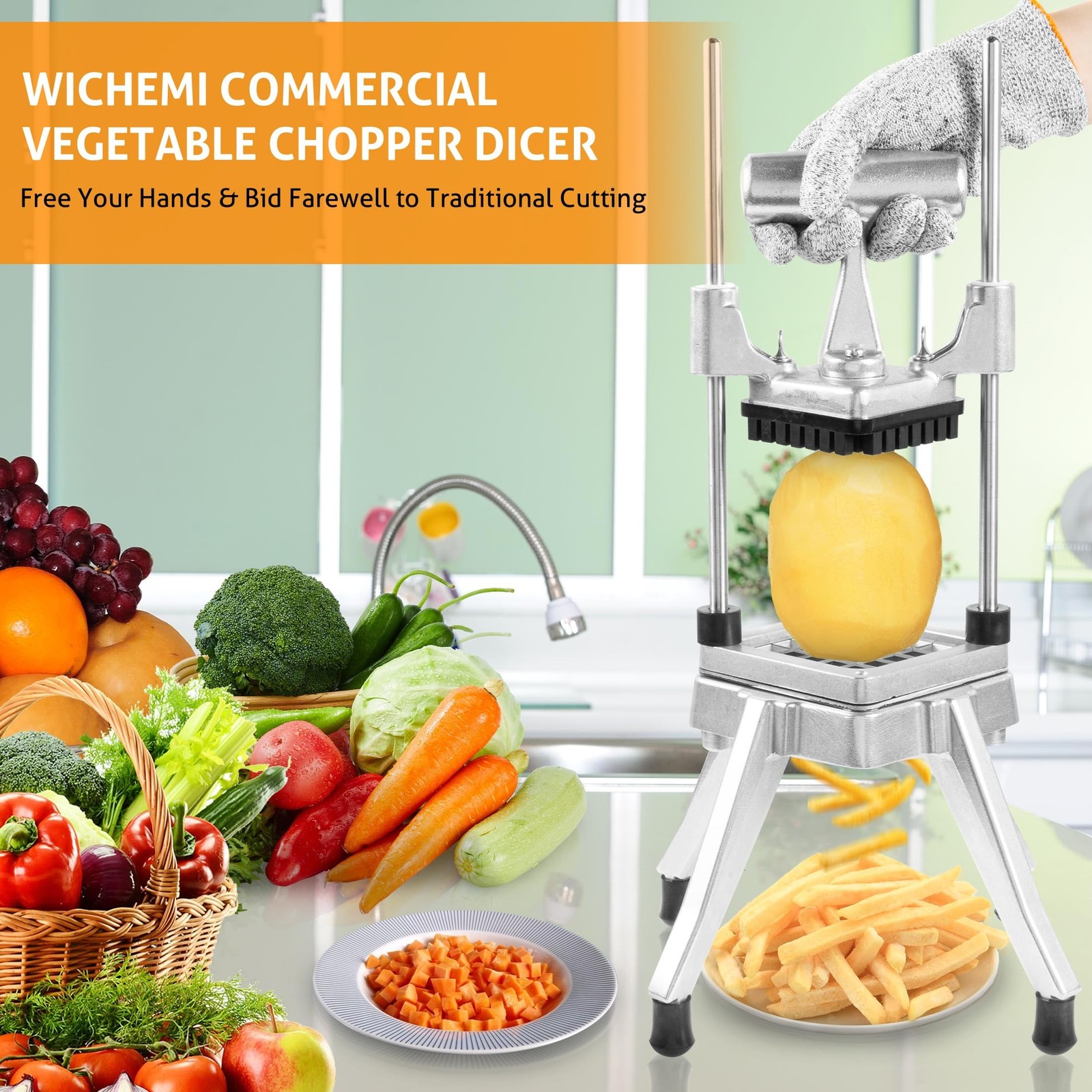 WICHEMI Commercial Vegetable & Fruit Chopper – Stainless Steel Dicer, Cutter …