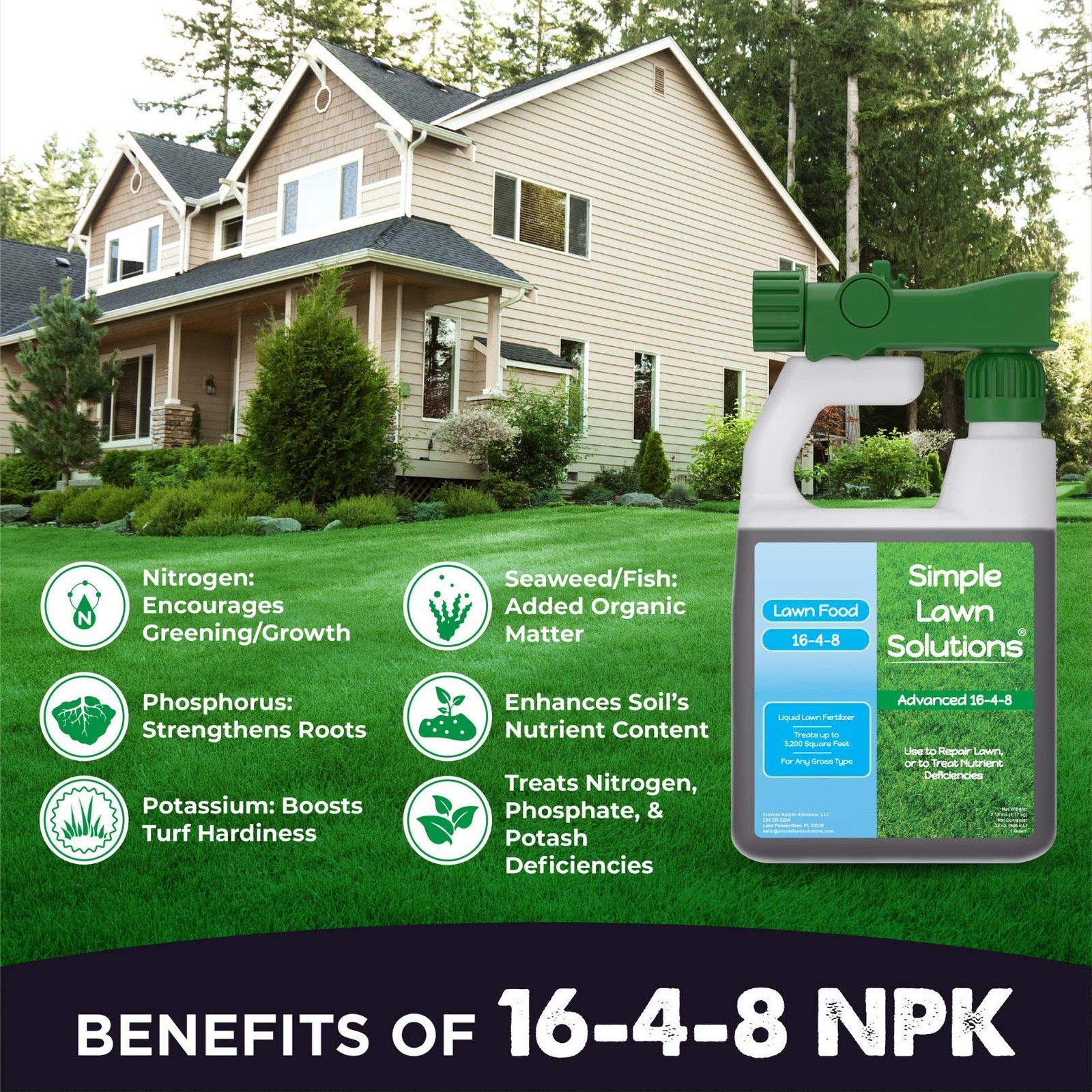 Liquid Fertilizer 16-4-8 Balanced NPK Spring & Summer 32 Ounce Any Grass Type