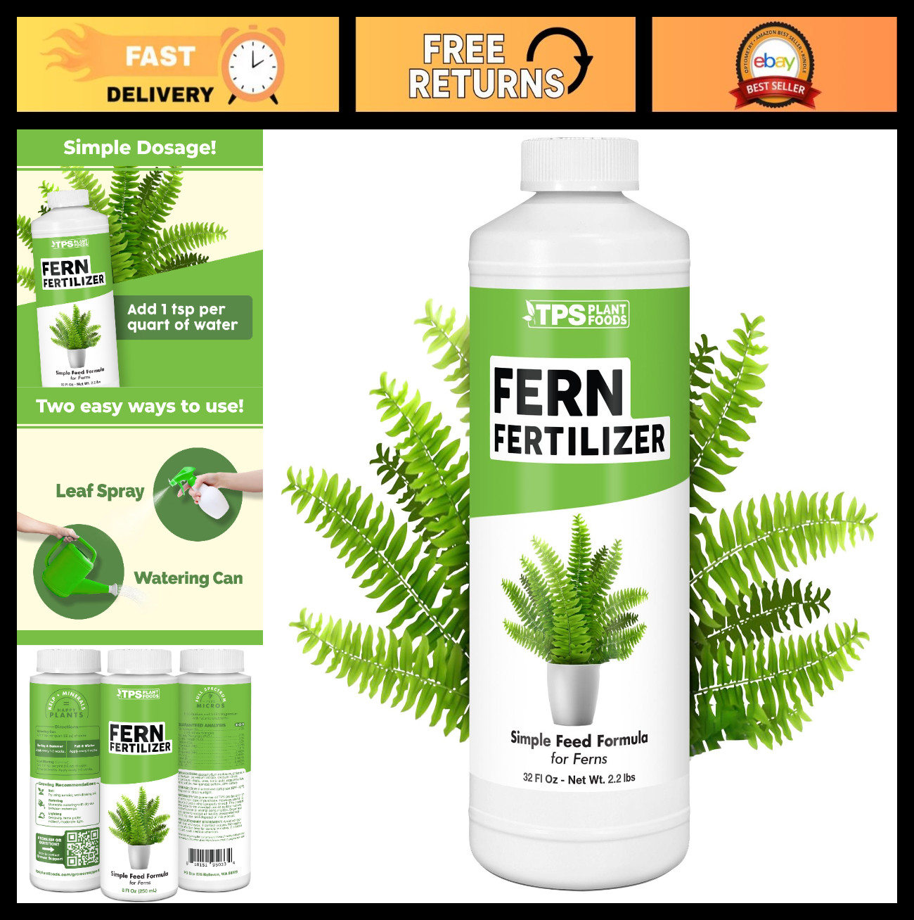 Liquid Fern Fertilizer – Plant Food for Lush Growth, Deep Green Fronds, 32 oz