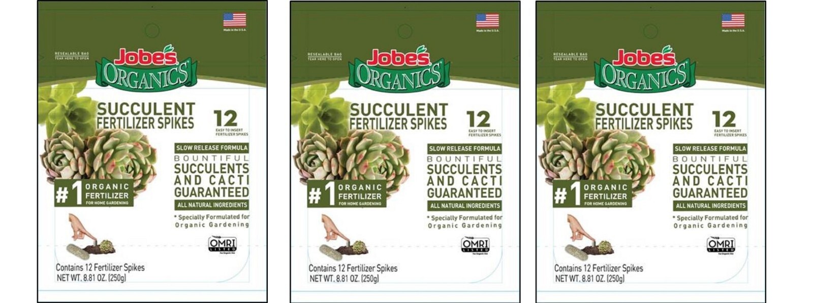 3 ~ Jobes Organics Succulent Fertilizer Spikes Slow Release Formula Easy 12pk