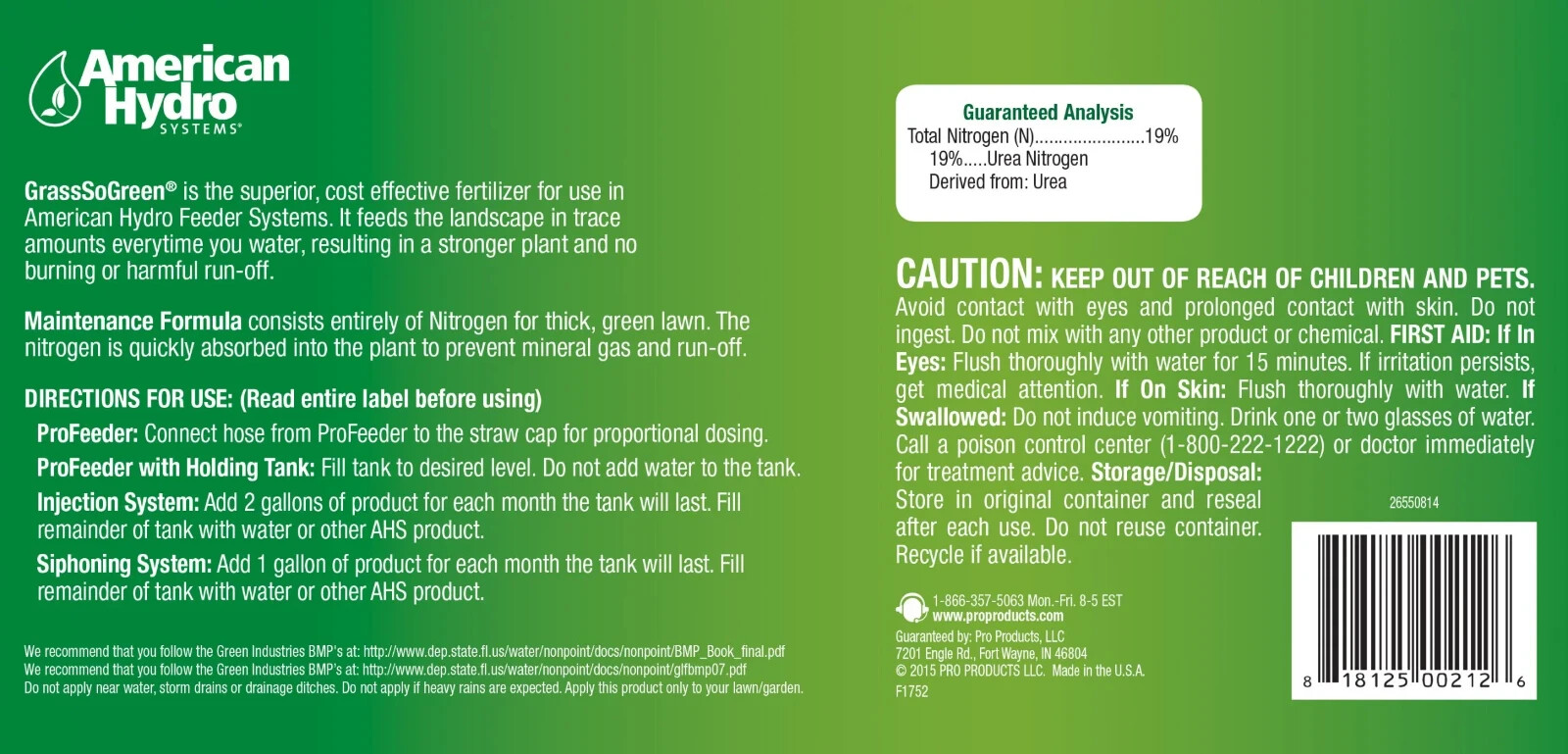 American Hydro Systems GrassSoGreen Maintenance Formula, Fertilizer, 1 Gal