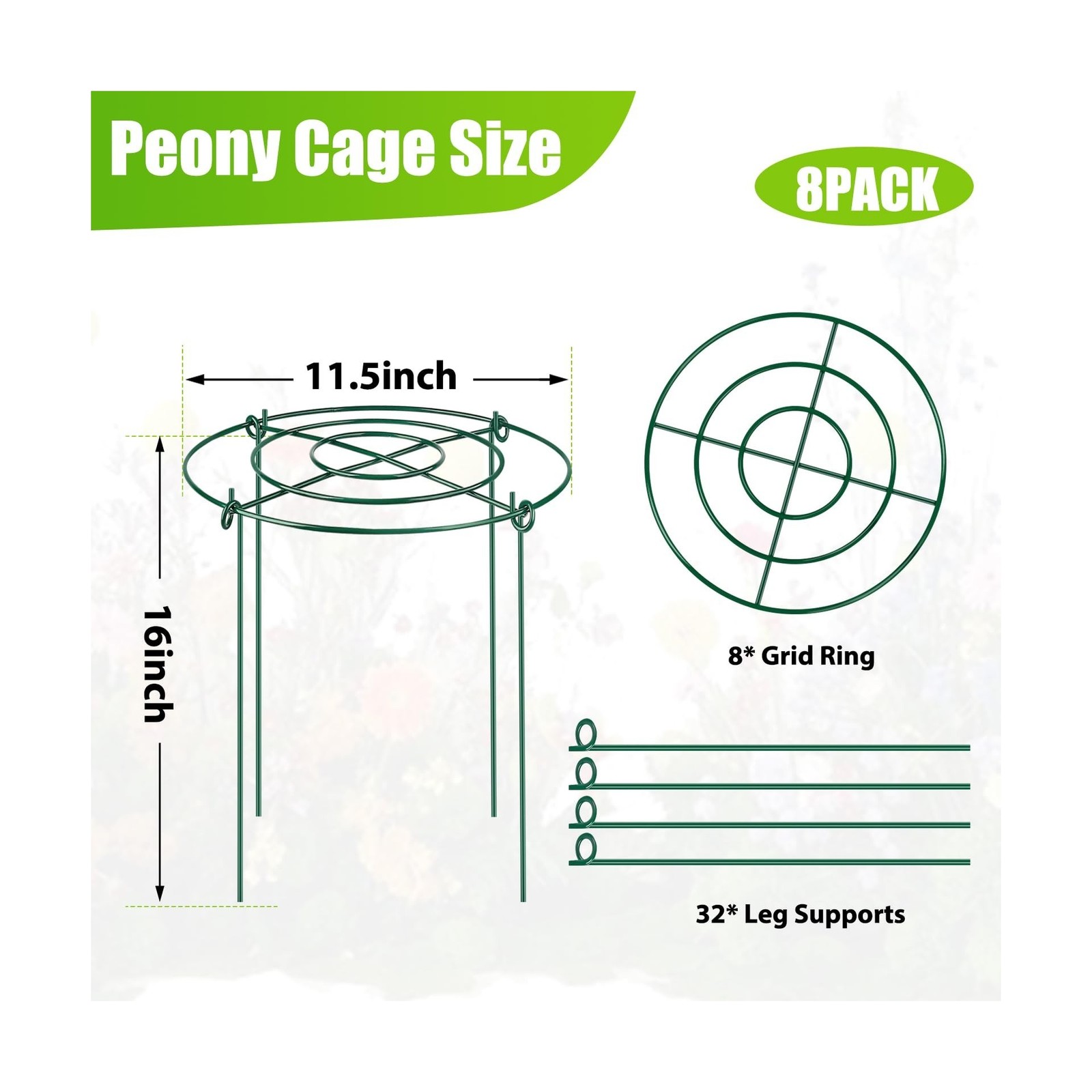 8 Pack Peony Cages and Supports, 11.5″ Dx16 H Plant Supports fo… FAST USA SHIP