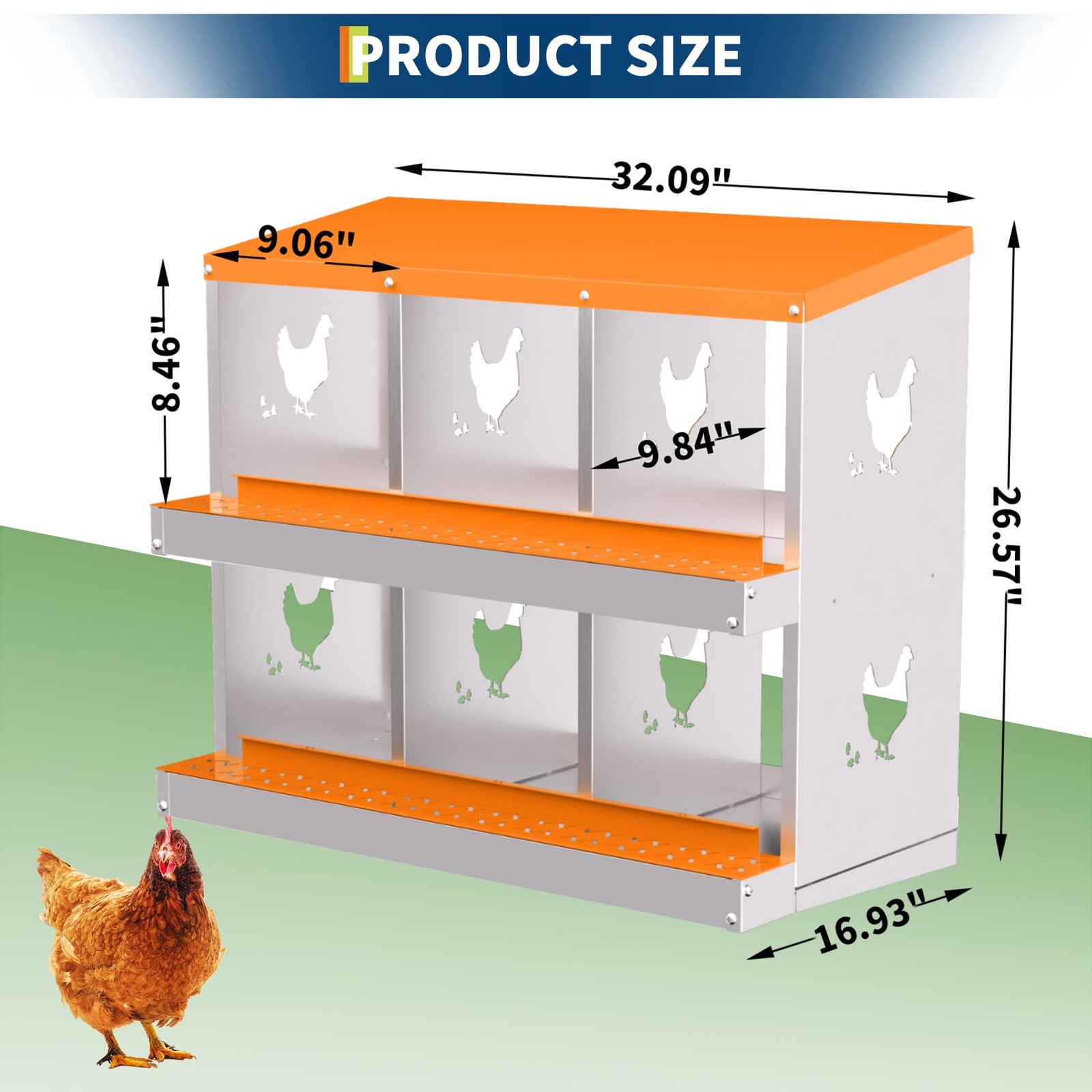 Peakpursuit Chicken Nesting 6 Compartment Galvanized Steel Chicken Laying Boxes