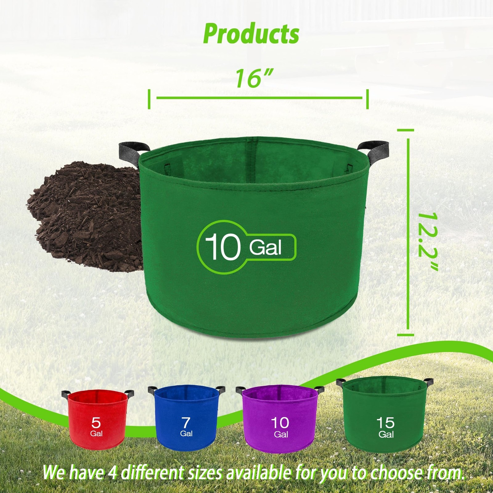 7 Pack 10 Gallon Plant Grow Bags – Mixed 7 Colors with Reinforced Handles & A…