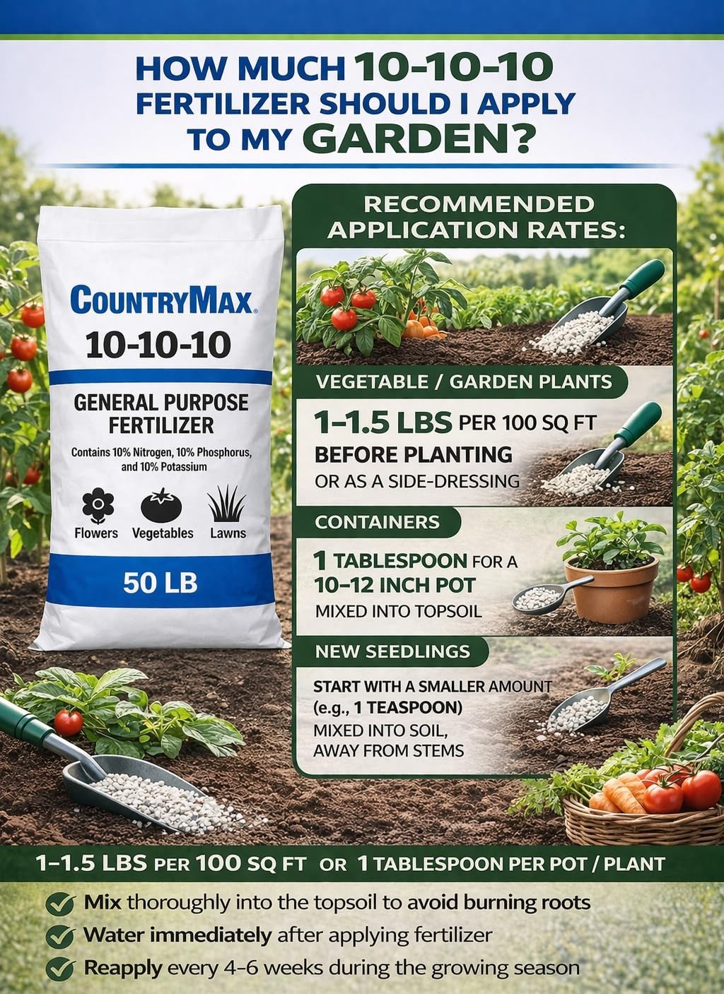50 lb All-Purpose Fertilizer – Safe for Flowers, Vegetables & Lawns – 10-10-10