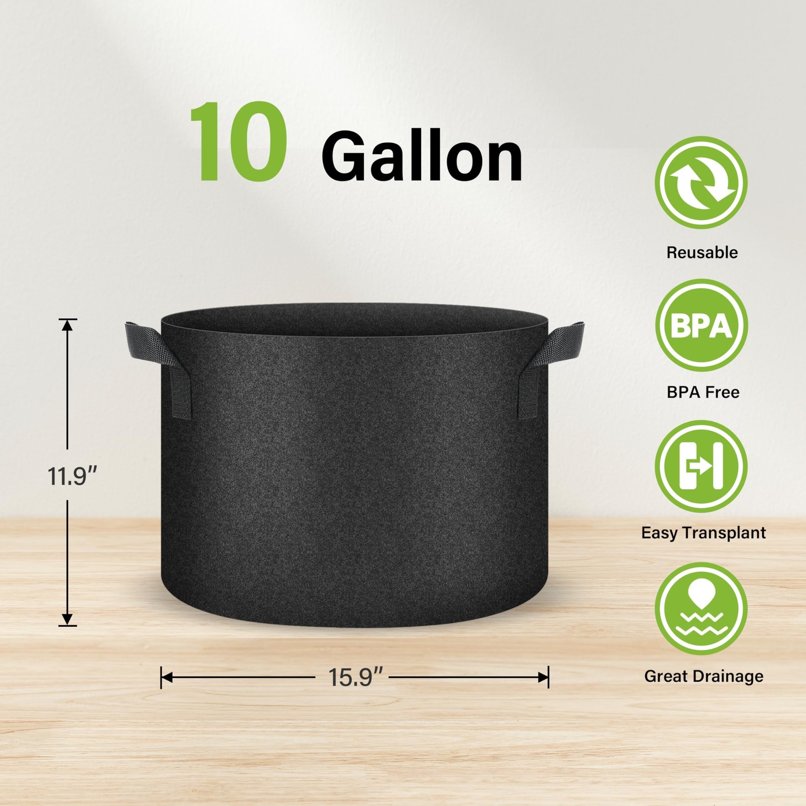 HealSmart Plant Grow Bags 10 Gallon, Tomoato Planter Pots 5-Pack with Handles…