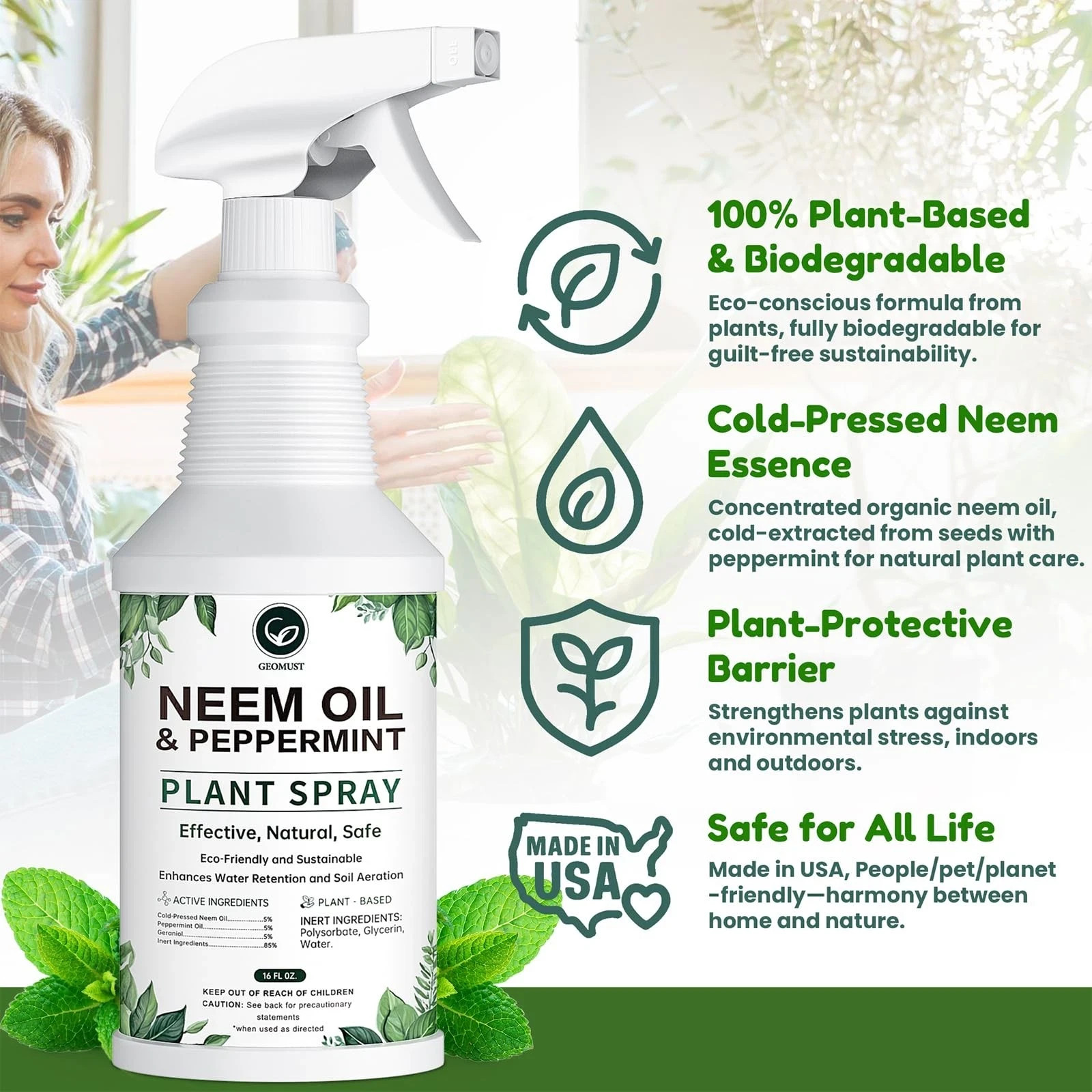Neem Oil Plant Spray with Peppermint, 16oz Ready-to-Use