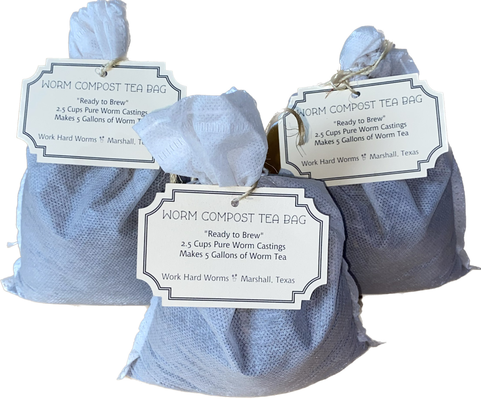 Worm Compost Tea Bags, 2.5-cups, 1/3/6 bags, “Ready to Brew”, Natural Fertilizer