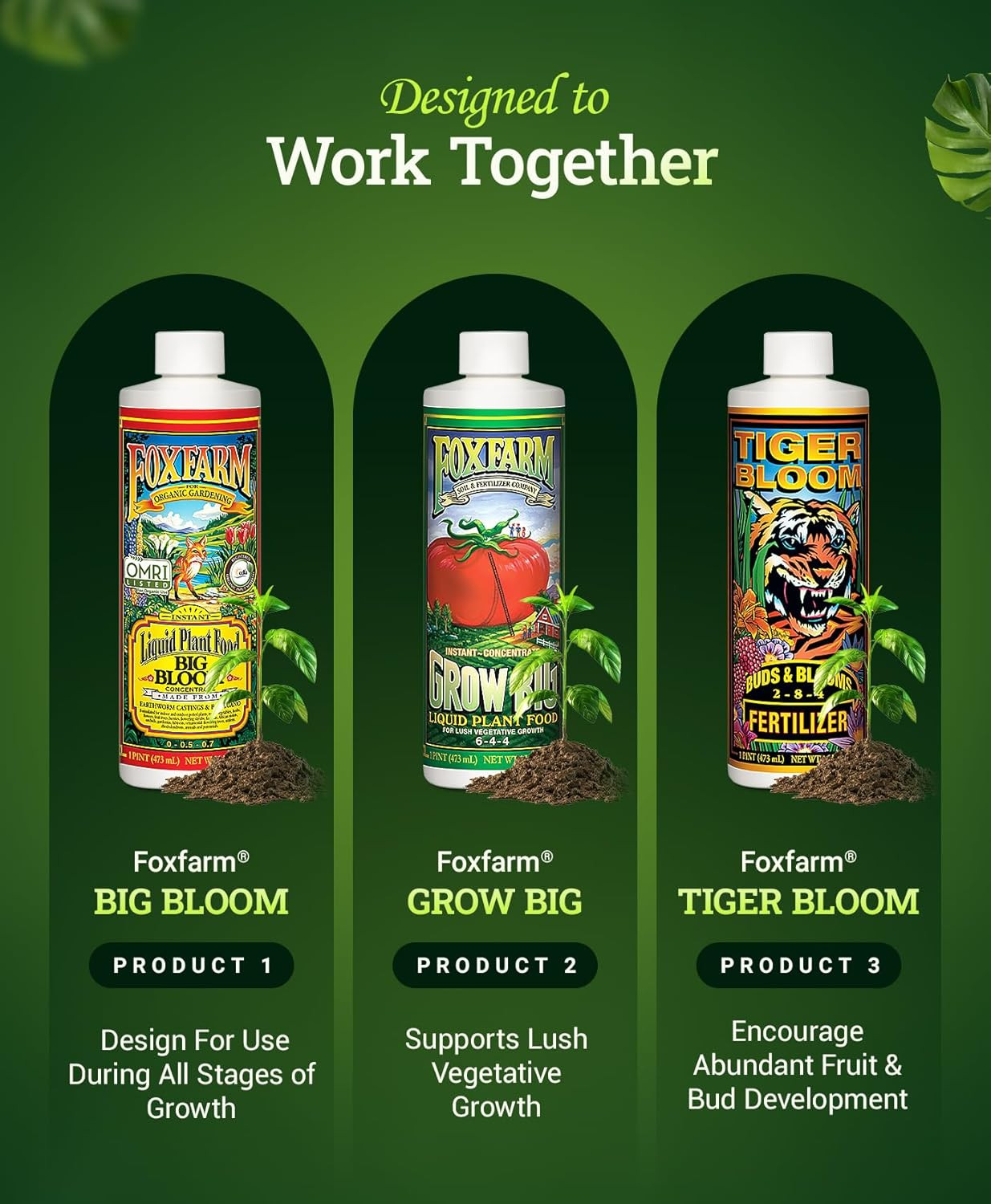 Soil Liquid Trio Pack – Big Bloom, Grow Big, Tiger Bloom Fertilizers Supports Vi
