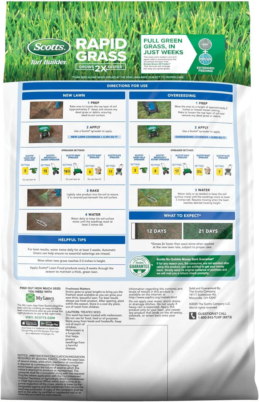 Rapid Grass Sun and Shade Mix, Seed & Fertilizer Combo, Grows Green in Weeks, 16