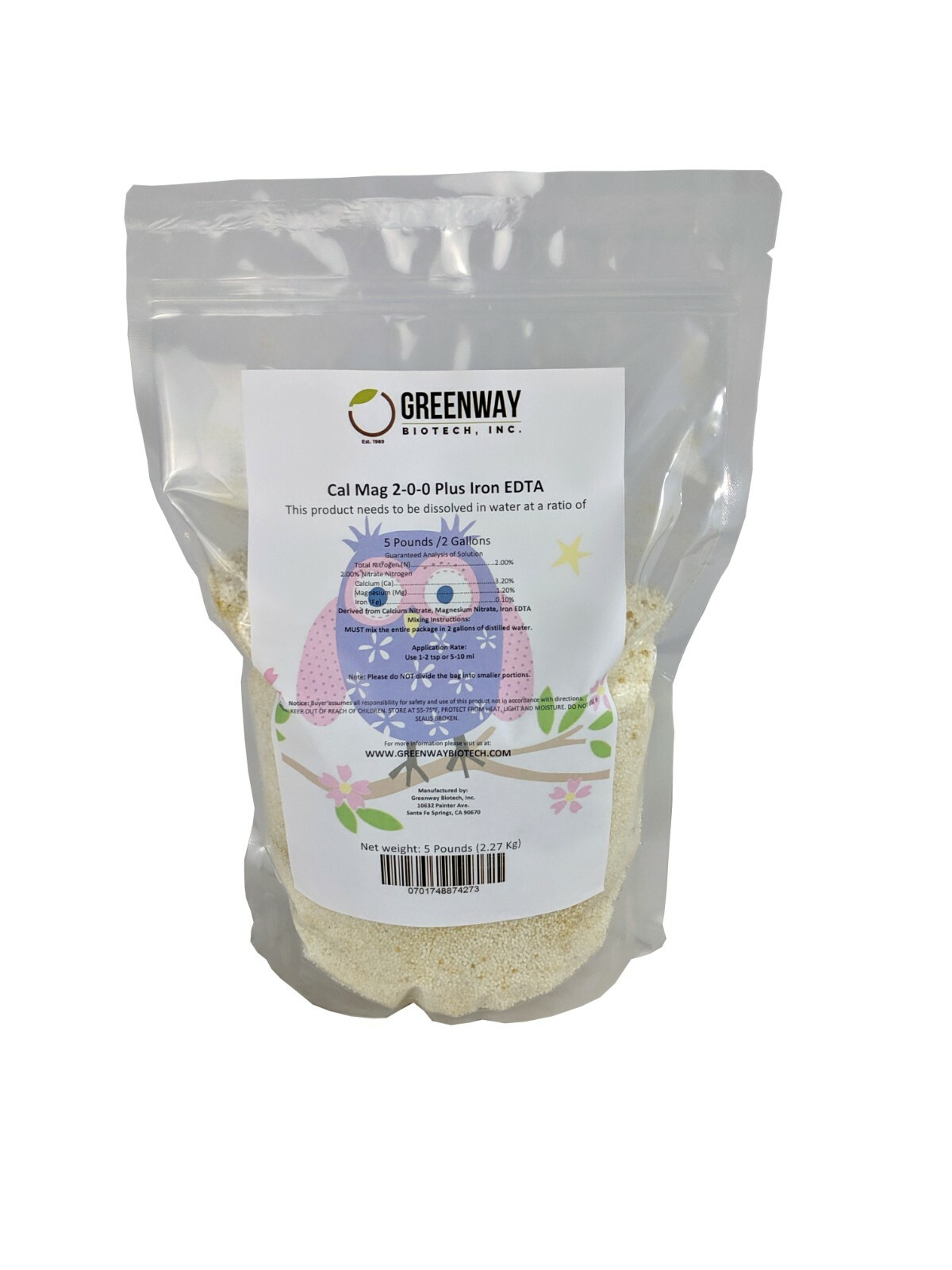 Cal Mag Plus Iron EDTA 5 Pounds = 2 Gallons Magnesium & Calcium Supplement