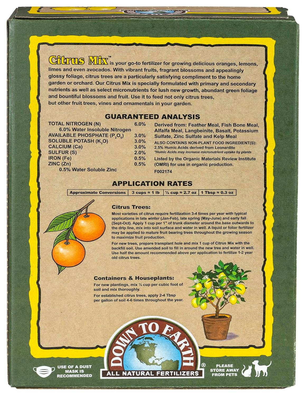 Organic Citrus Mix – Plant Food for Lemons, Limes, Oranges and Avocados 6-3-3, 5