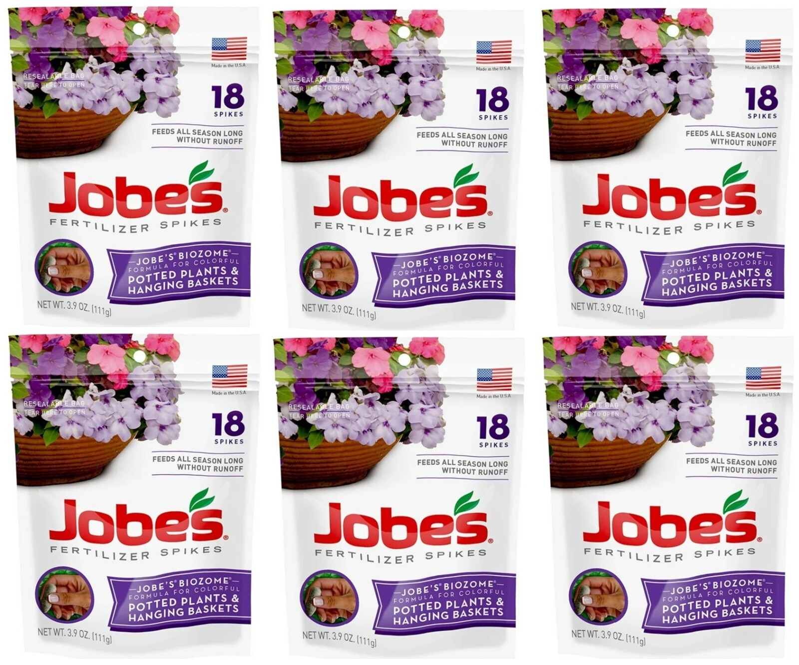 Jobe’s 06105 18 Count 8-9-12 Potted & Hanging Plant Fertilizer Spikes – 6 Pack