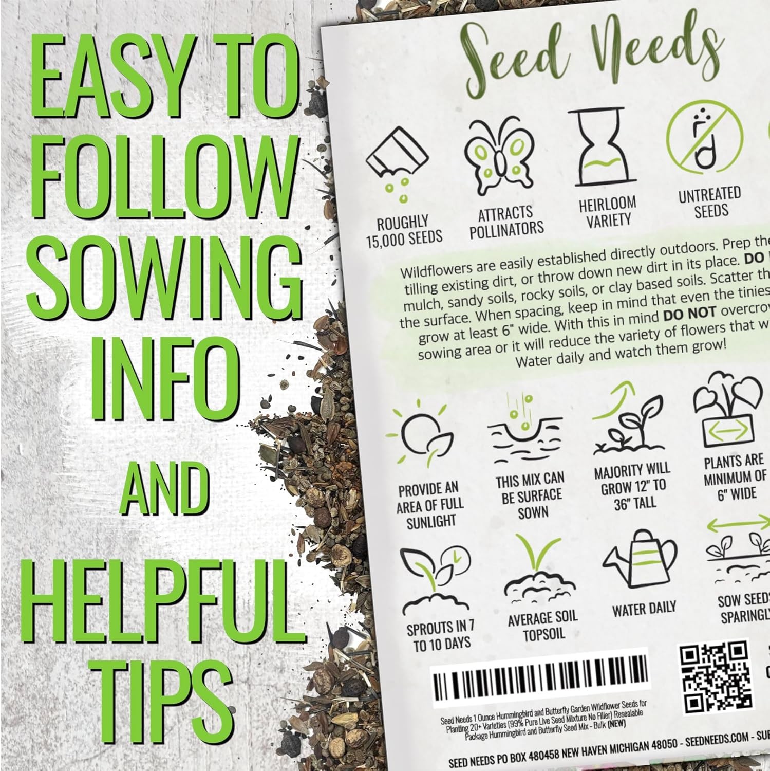 Seed Needs Flower Seeds Hummingbird and Butterfly Seed Mix 1 Ounce No Filler | 2