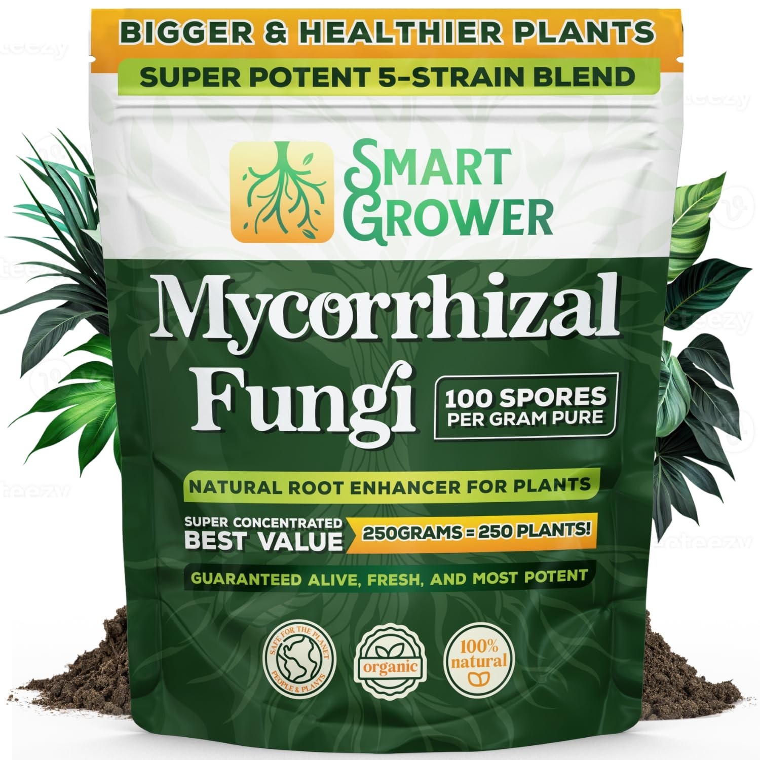 Organic Mycorrhizal Fungi Root Enhancer – 100 Spores/g, 5 Strain Blend, 250g for