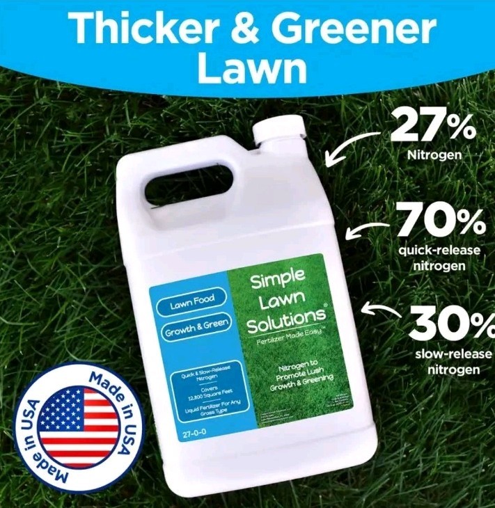 Simple Lawn Solutions 27–0–0 Liquid Lawn Fertilizer, 12,800sq Ft, 1 Gallon, NEW