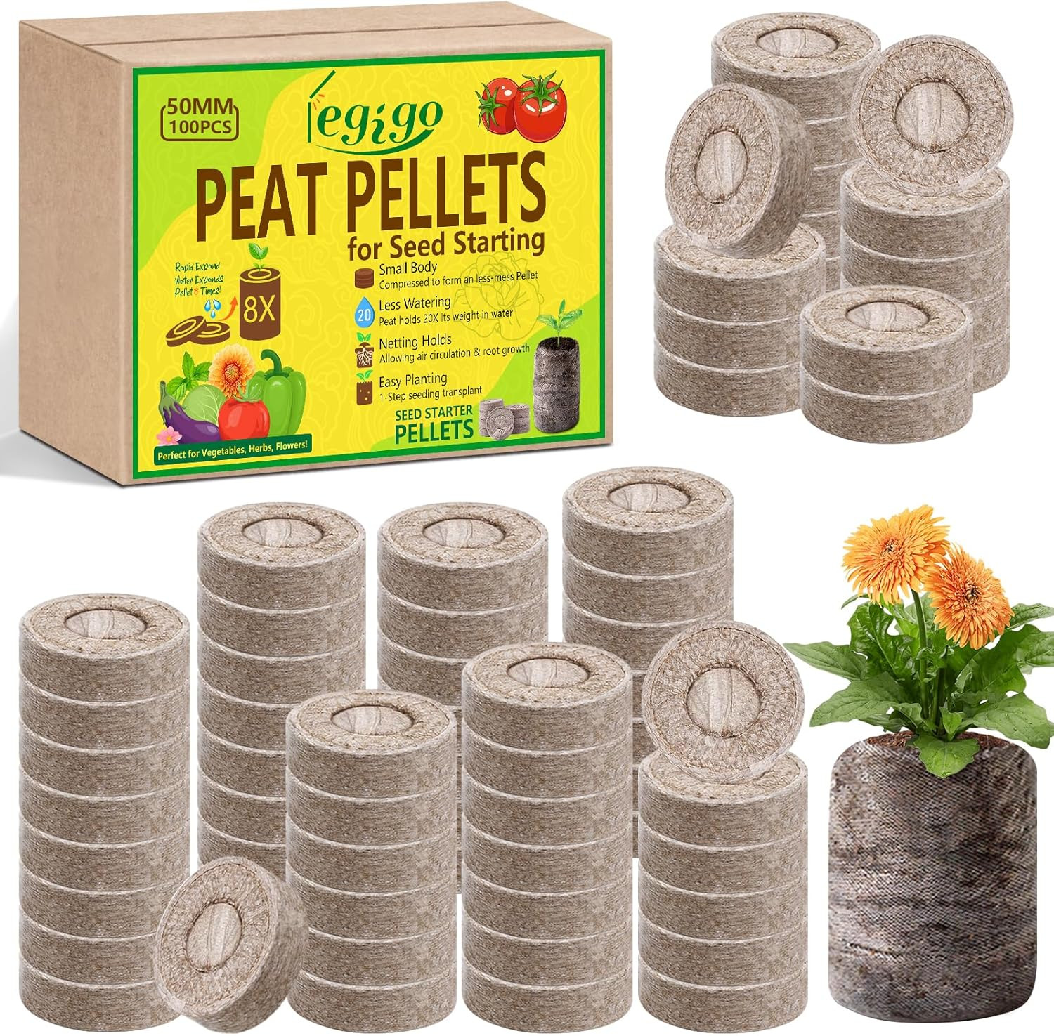 100 Pcs 50Mm Seed Starter Peat Pellets for Seedlings- Compressed Seed Starter Po