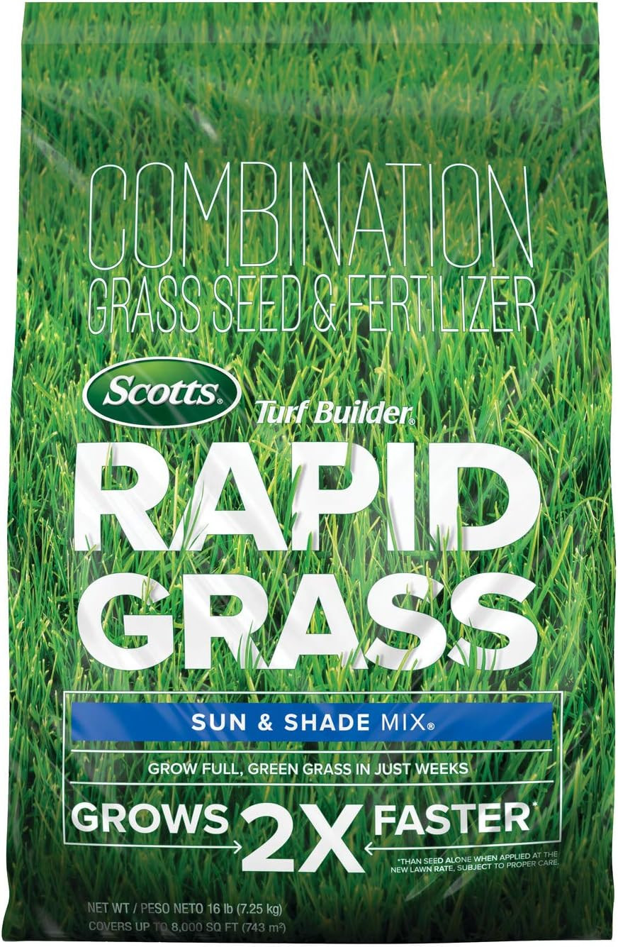 Rapid Grass Sun and Shade Mix, Seed & Fertilizer Combo, Grows Green in Weeks, 16