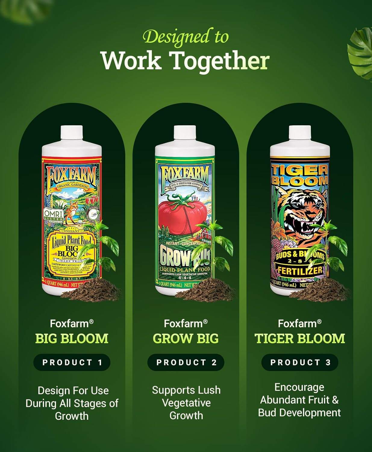 Soil Liquid Trio Pack – Big Bloom, Grow Big, Tiger Bloom Fertilizers Supports Vi