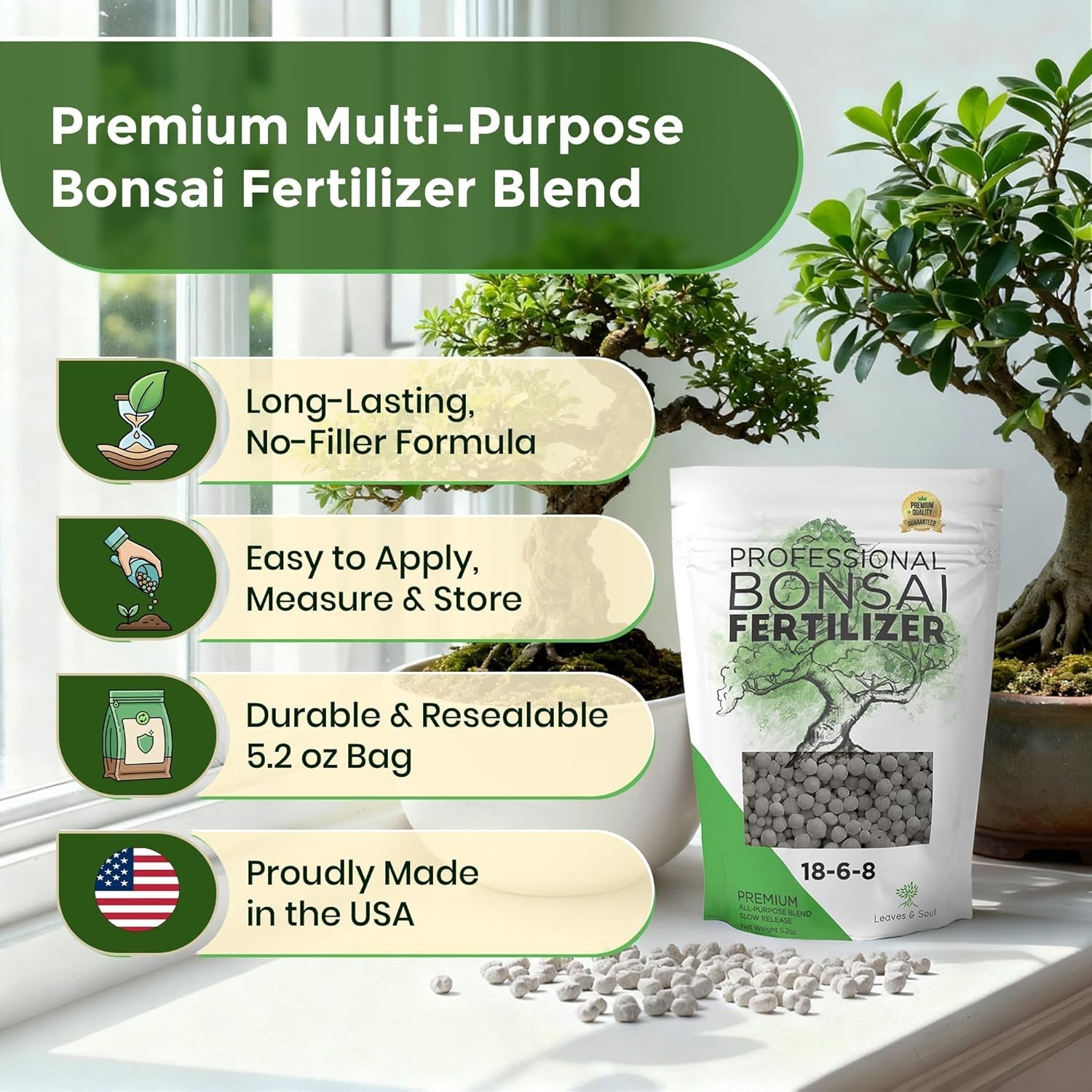 Bonsai Fertilizer Pellets 18-6-8 | Slow Release for All Trees – 5.2 oz