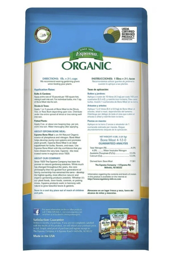 10# Organic Bone Meal Fertilizer 4-12-0. All-Natural Plant Food