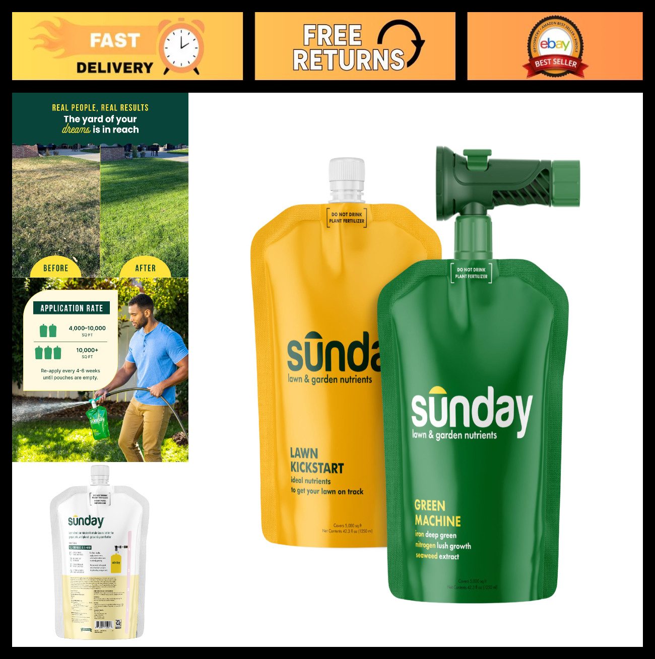 Lawn Fertilizer Kickstart & Green Machine – Fast-Acting Liquid Feed, Easy Spray,