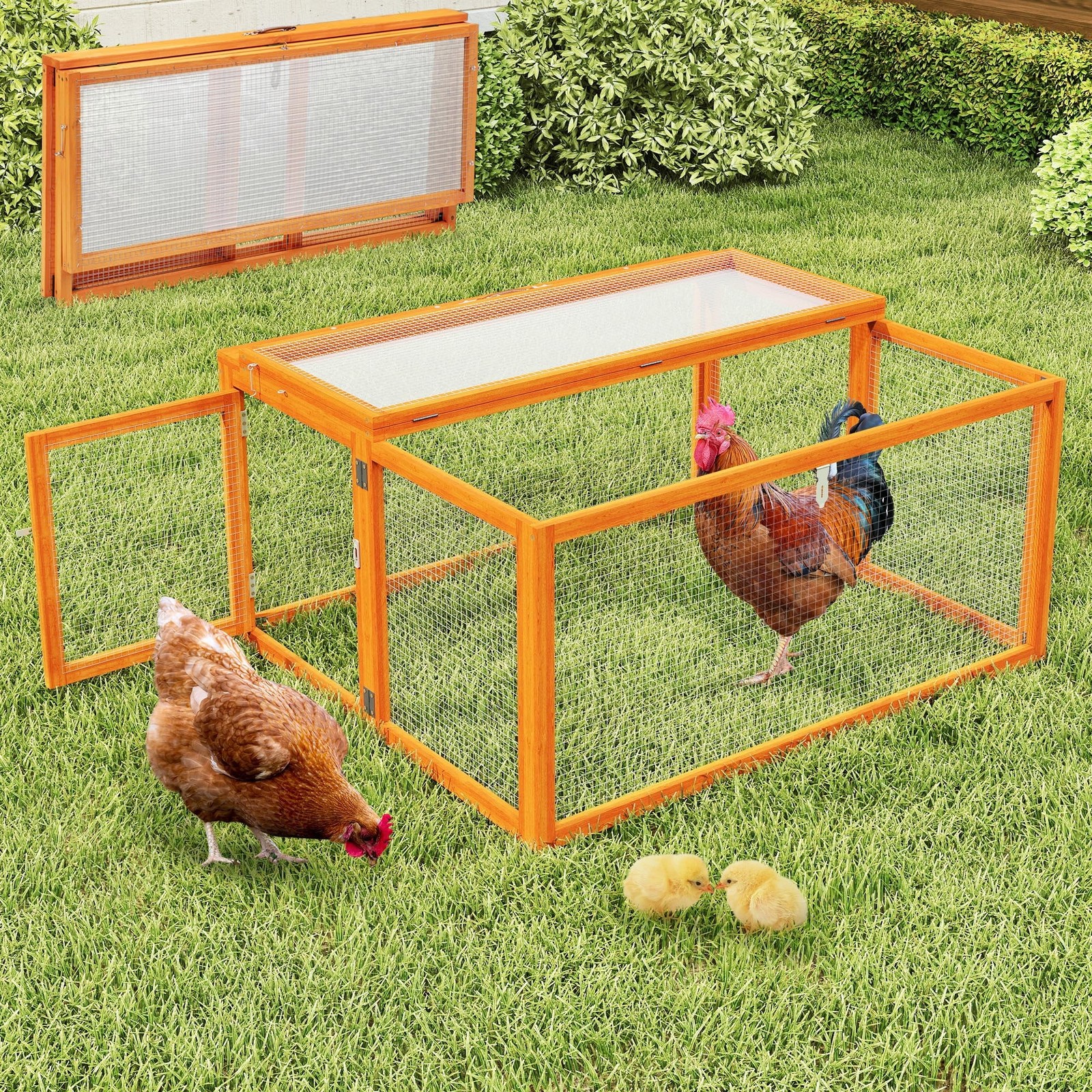 Nyeekoy Portable Chicken Coop with UV-Proof Panel, 4X Garden Stakes, Wooden R…