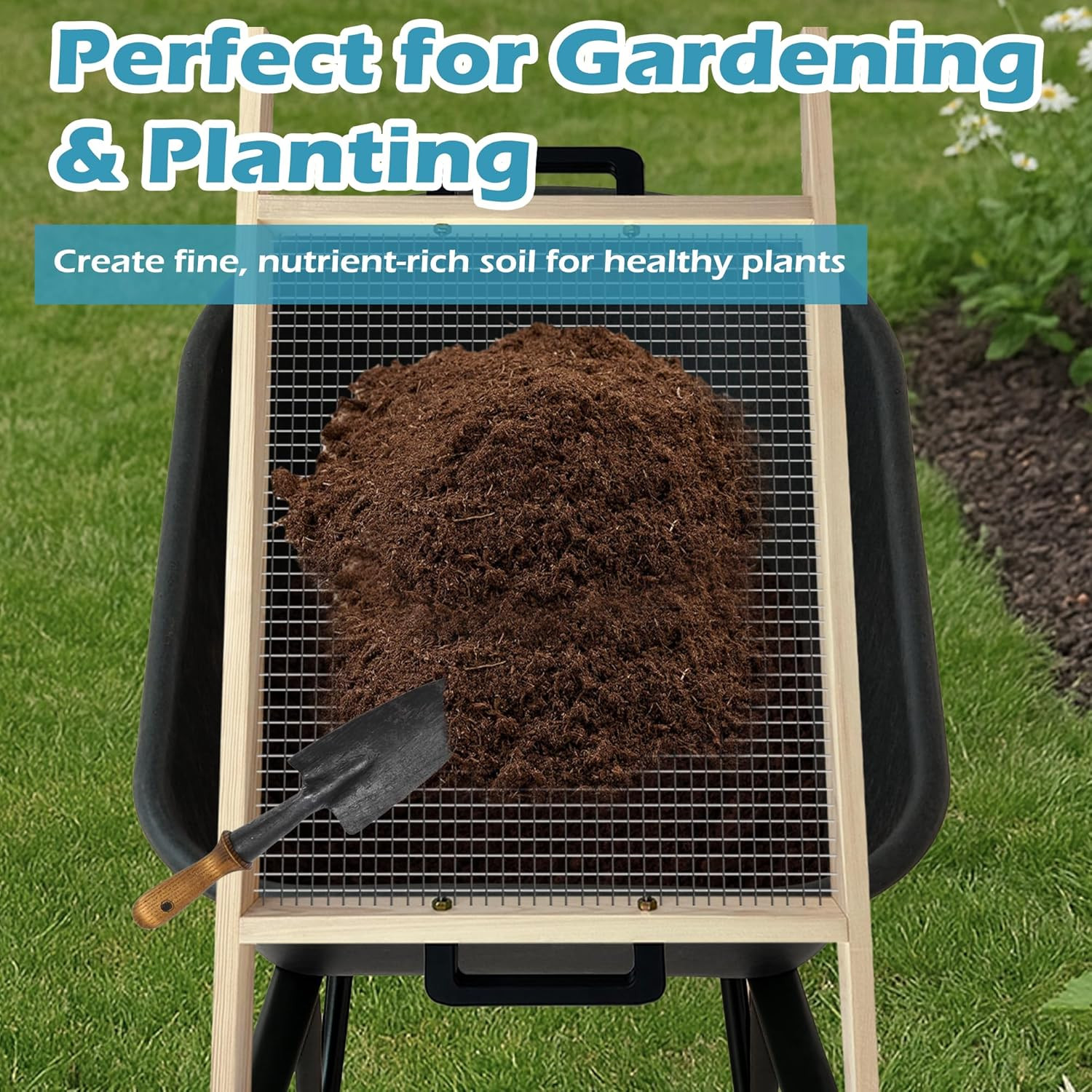 Large Soil Sifter, Rock Sifter Garden Sieve Soil Dirt Leaves for Gardening,