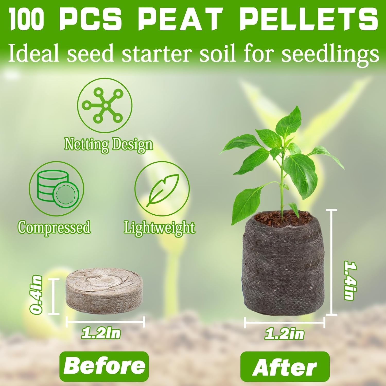100-Pack 30mm Peat Pellets Seed Starter Pods for Germination & Transplanting