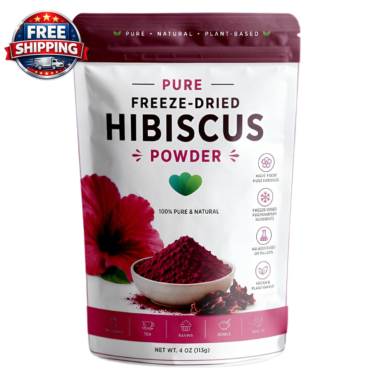 100% Pure Hibiscus Powder – Food Grade Freeze-Dried Superfine Hibiscus Flower Po