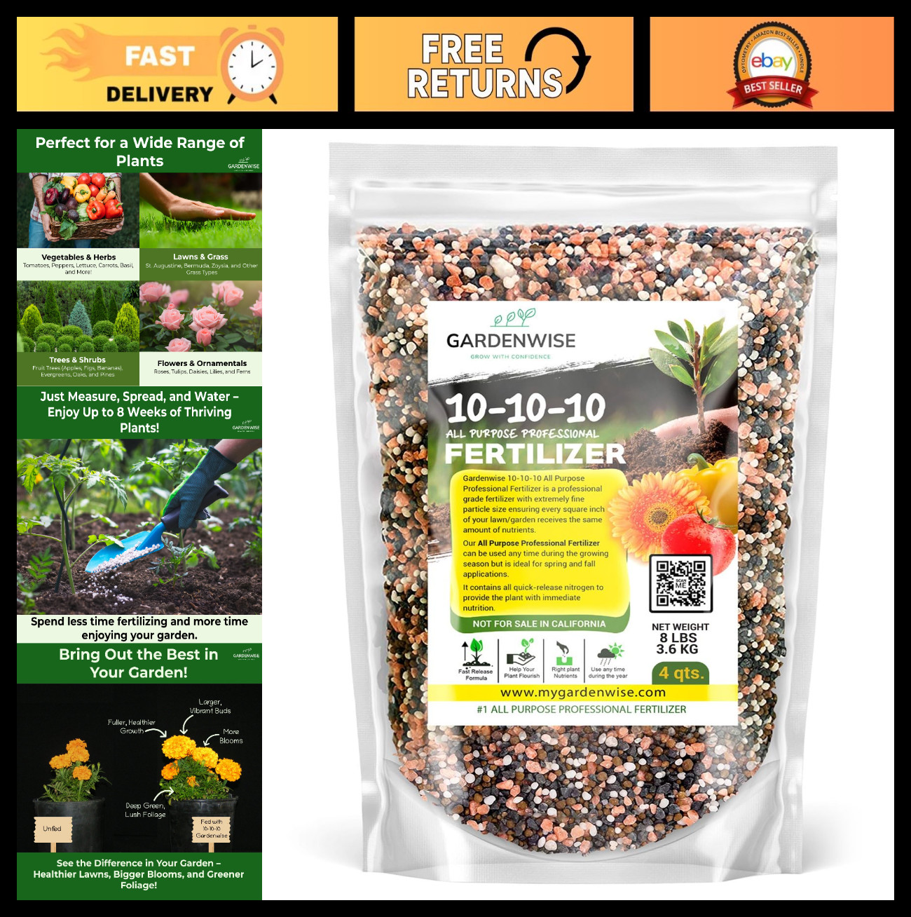 All-Purpose 10-10-10 Slow Release Granular Fertilizer for Vegetables, Flowers &