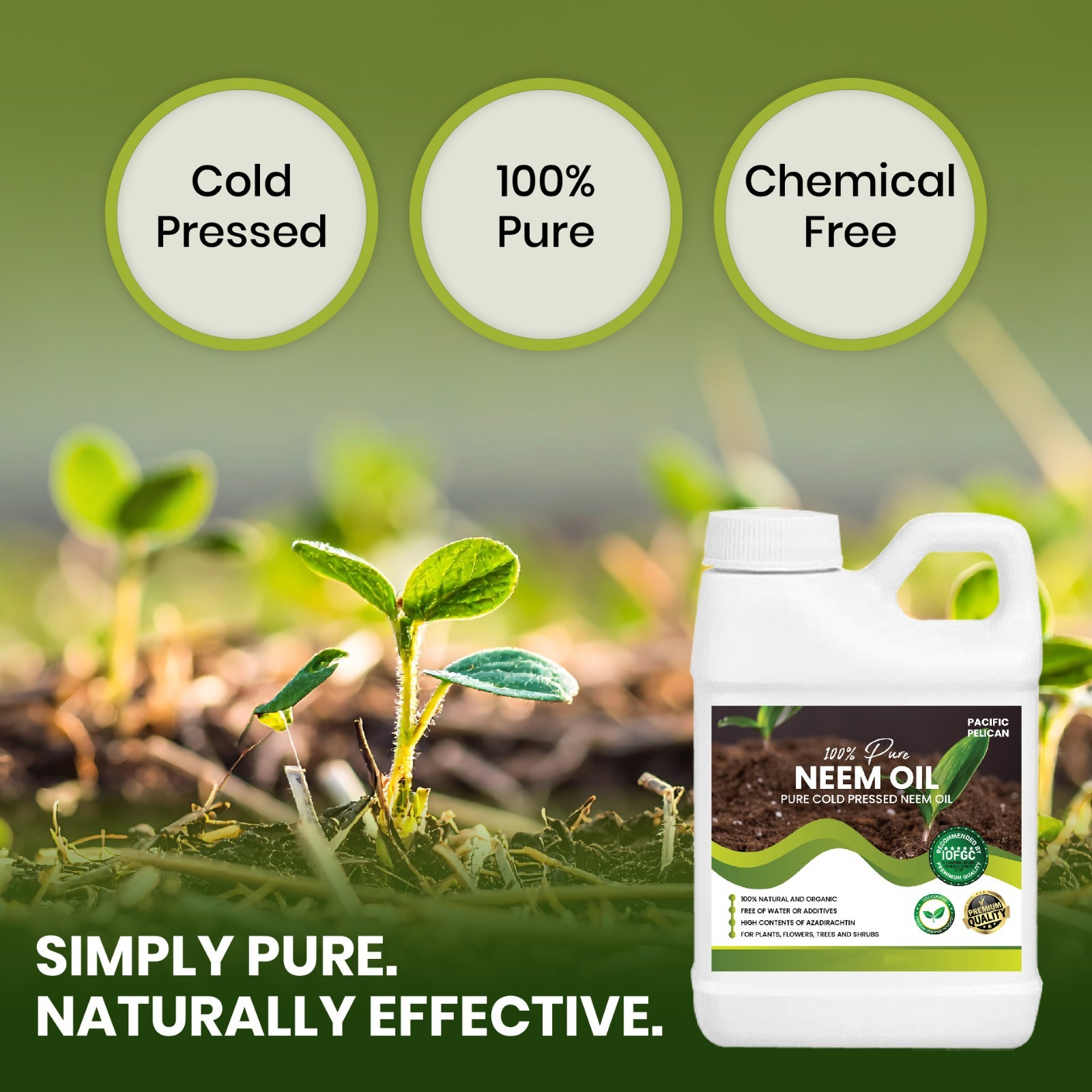 Pacific Pelican 100% Pure Cold Pressed Neem Oil – For Plants & Vegetables