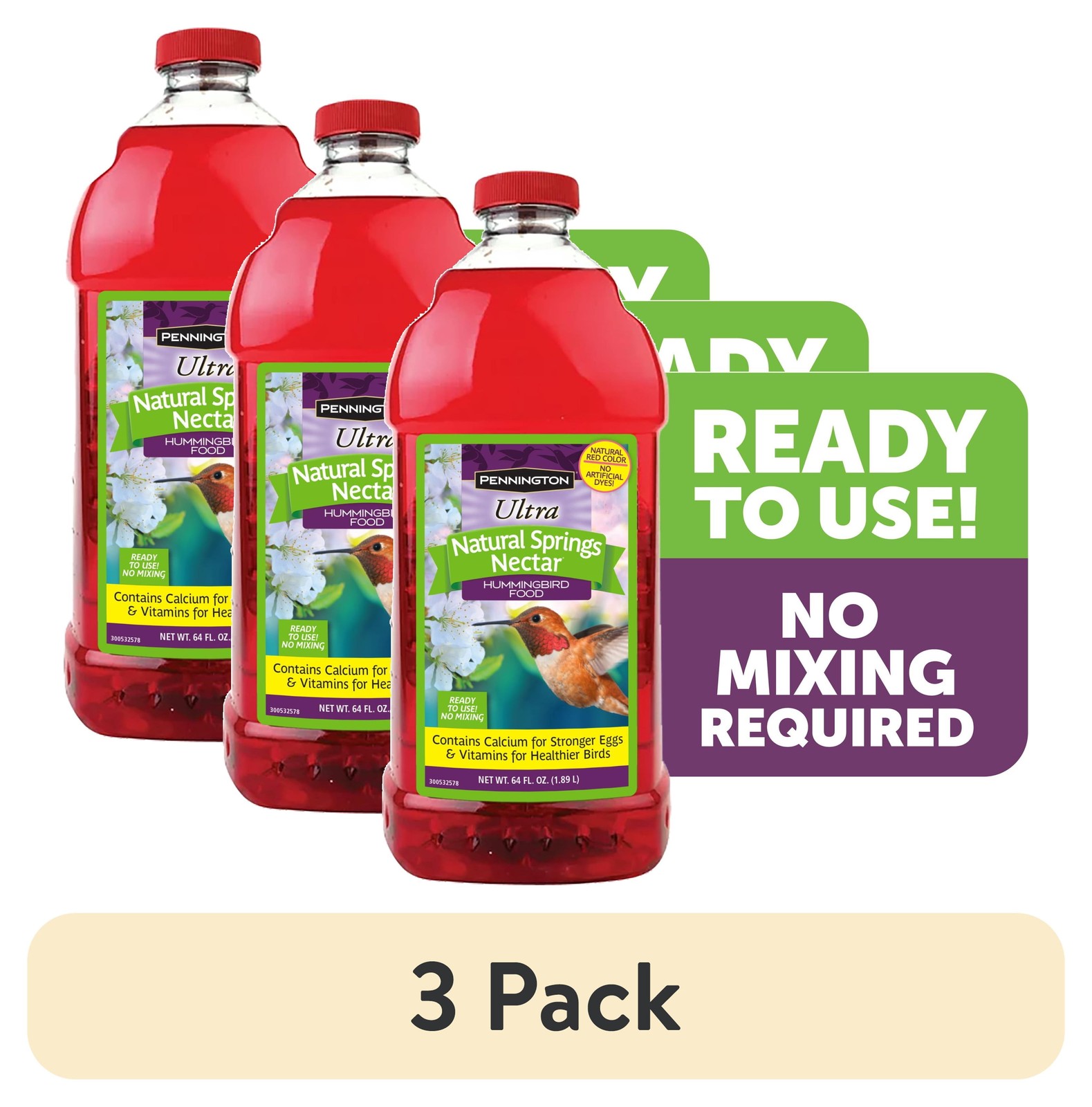 (3pack)Ready-to-UseUltra Hummingbird NectarFood,No Artificial Dye,64Fl Oz Liquid