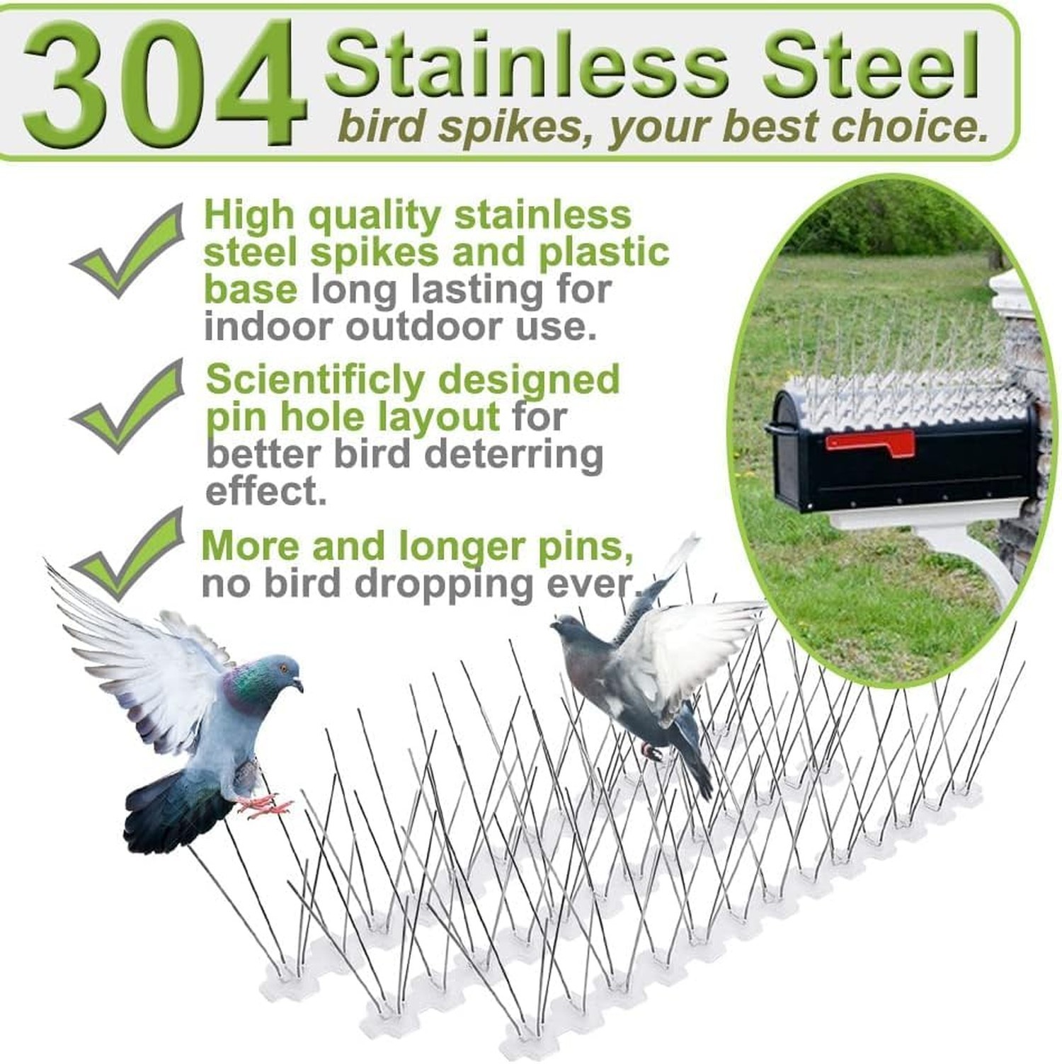 Bird Spikes for Pigeons Small Birds Stainless Steel 200 feet Coverage Outdoor…