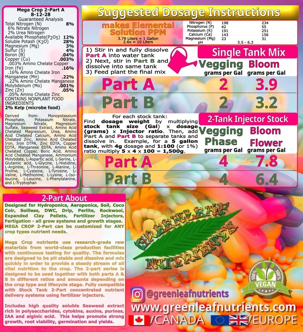 Hydroponic & Soil Nutrient Fertilizer 2-Part A for Plants, Organic NPK 5-12-26