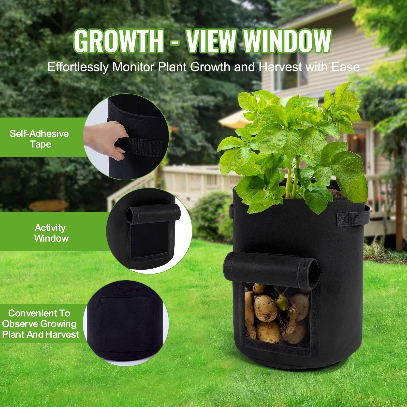 Backyard Expressions 10-Gallon Potato Grow Bags – Set of 4 Fabric Planter