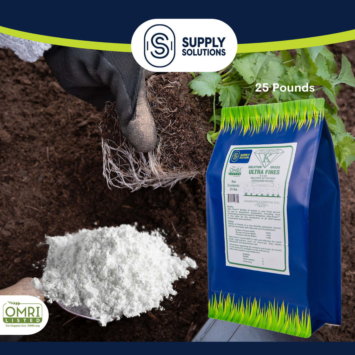 0-0-50 Sulfate of Potash – Organic Potash Fertilizer, Ideal for Gardens – 25 Lbs