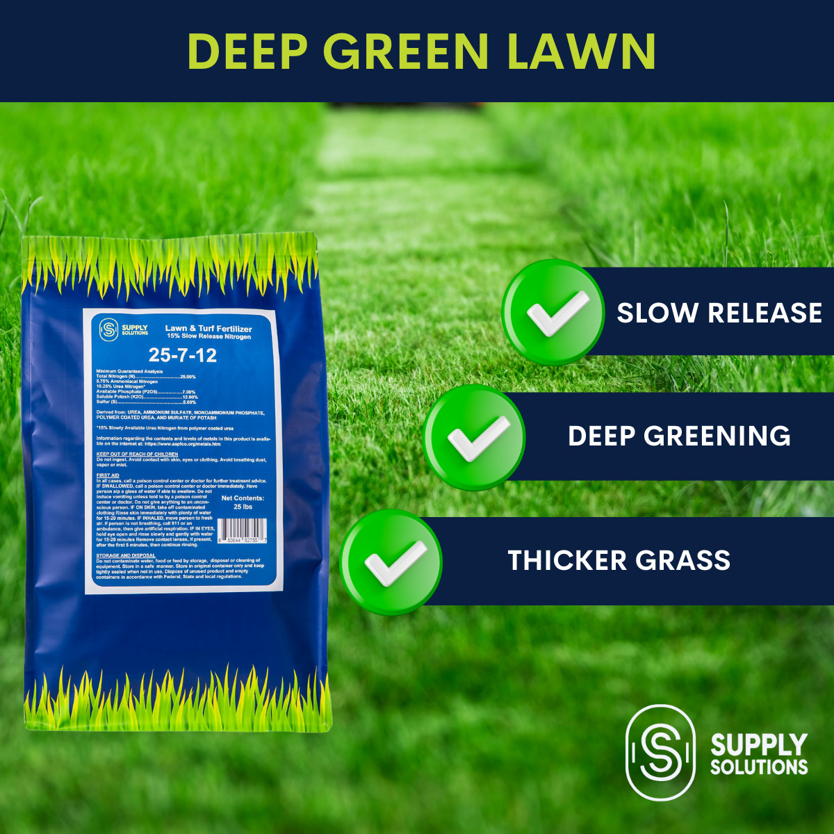 25-7-12 Lawn & Turf Fertilizer – Lawn, Turf and Garden Plants Food – 25 Lbs