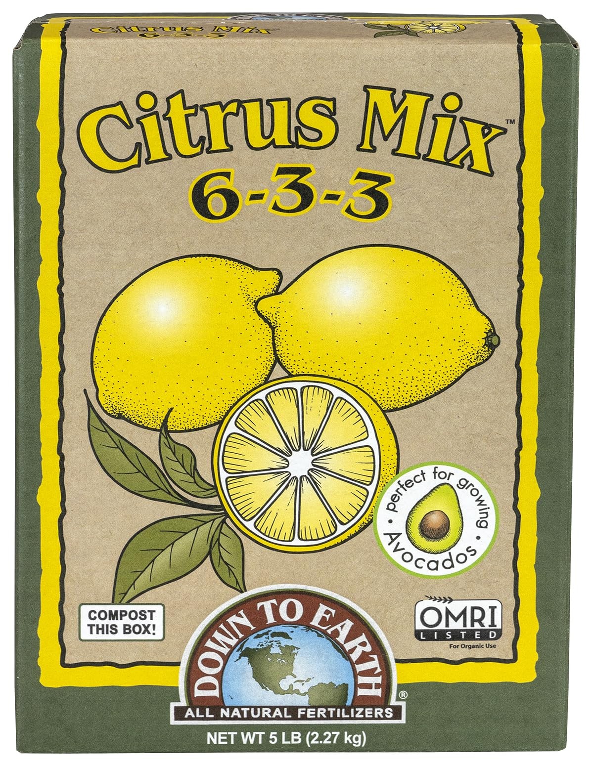 Organic Citrus Mix 6-3-3, 5 lb Box Fertilizer for Lemons, Limes, Oranges Citr…