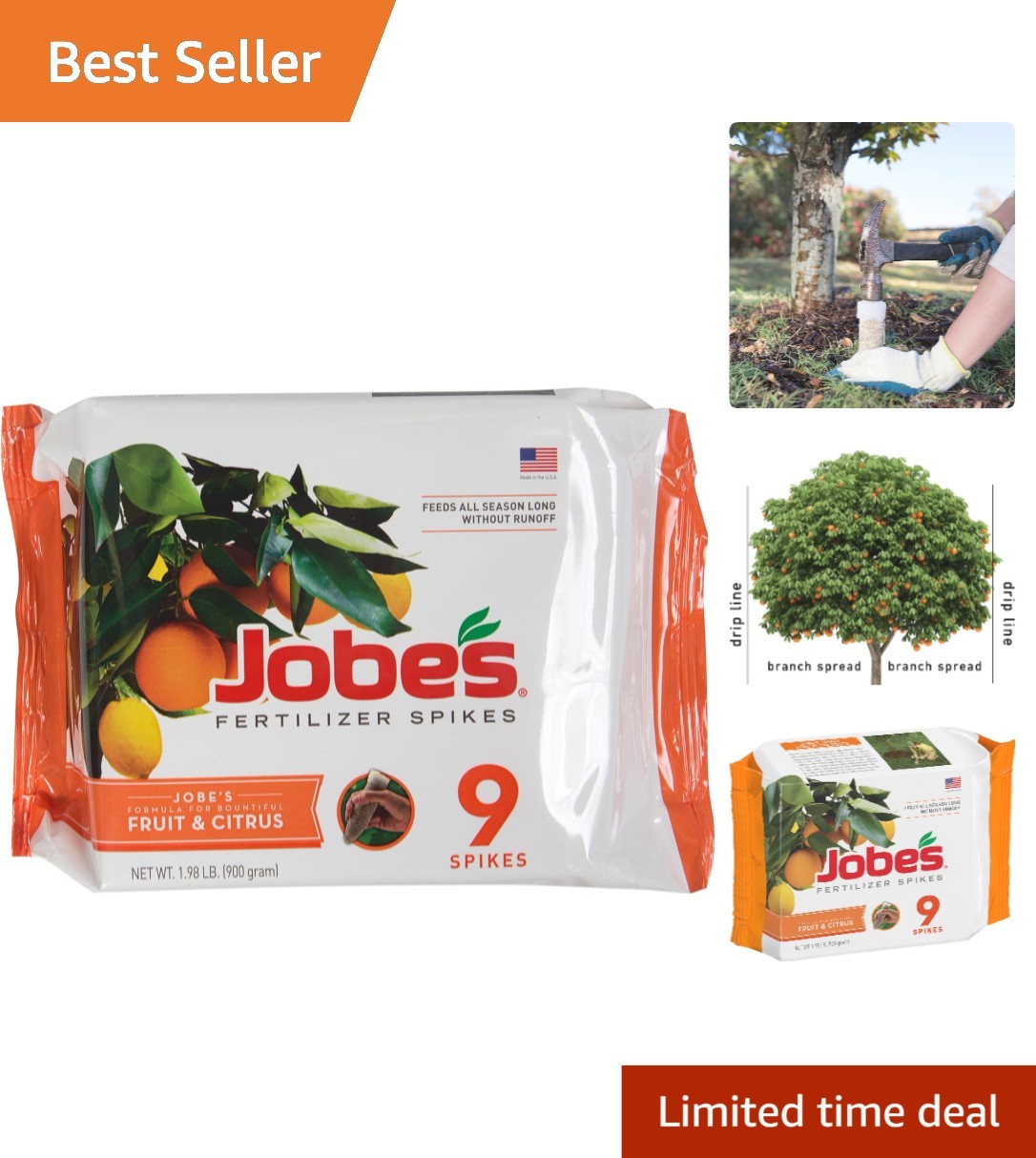 Jobe’s Garden Fertilizer Spikes for Fruit & Citrus – 9 Count Slow Release