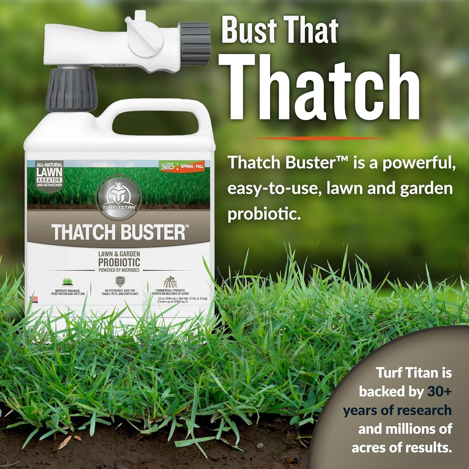 Turf Titan Thatch Buster – Liquid Aeration for Lawn Soil – Easy-to-Use Liquid So