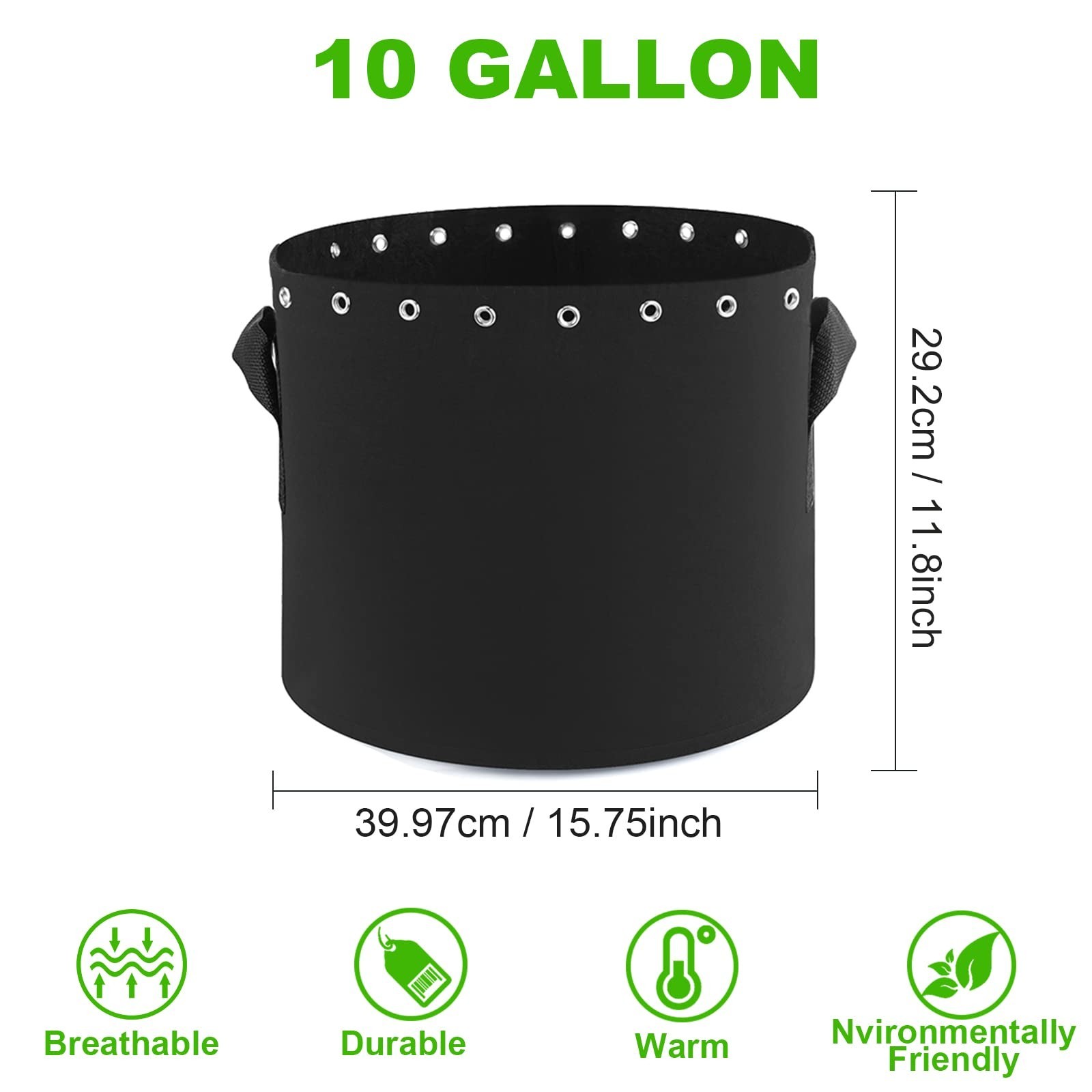10 Gallon Plant Grow Bags 5-Packs with Holes,Thichkened Non-Woven Aeration Fa…