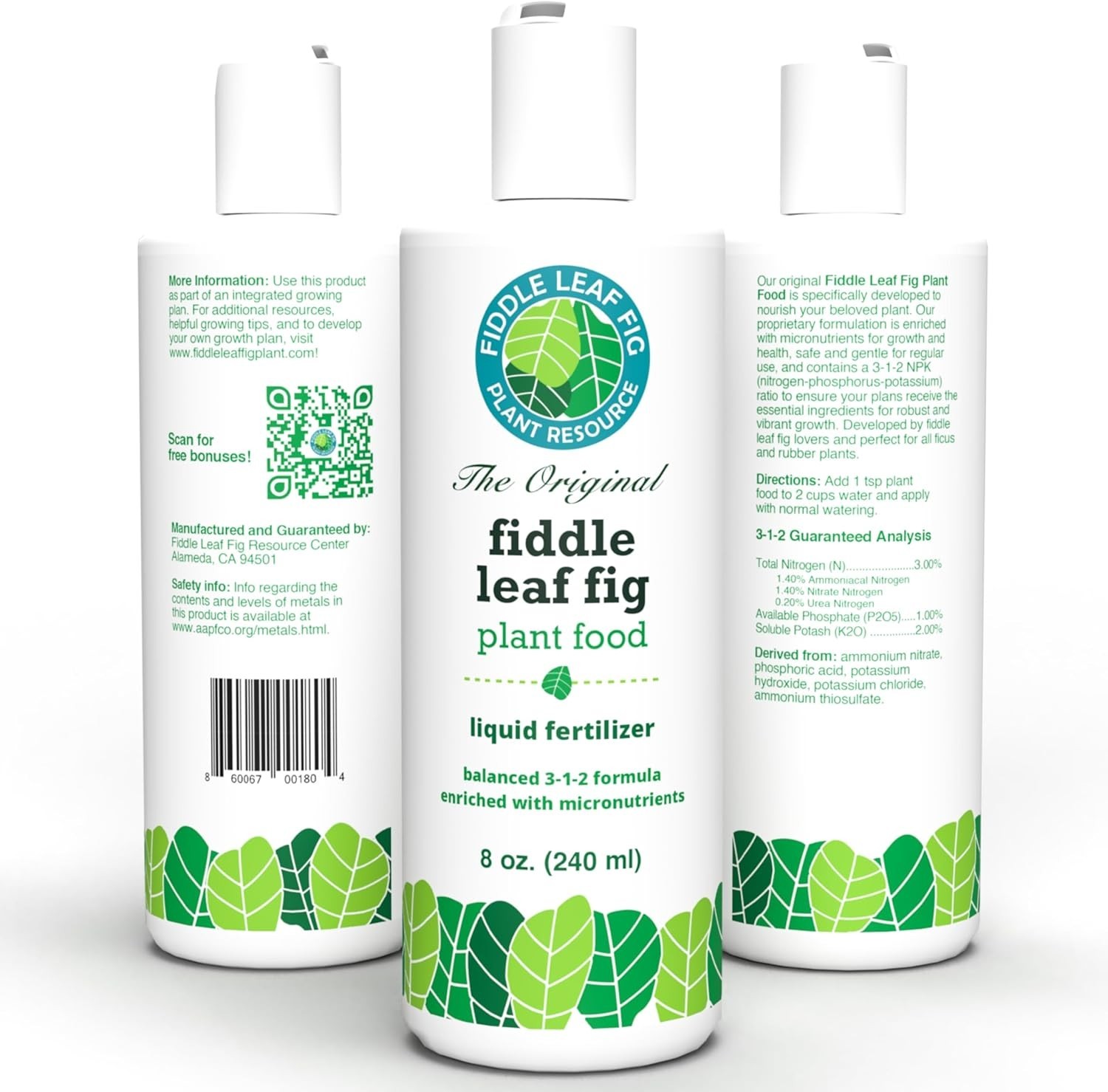 Fiddle Leaf Fig Plant Food – 3‑1‑2 Balanced NPK Liquid Fertilizer for Larger Lea