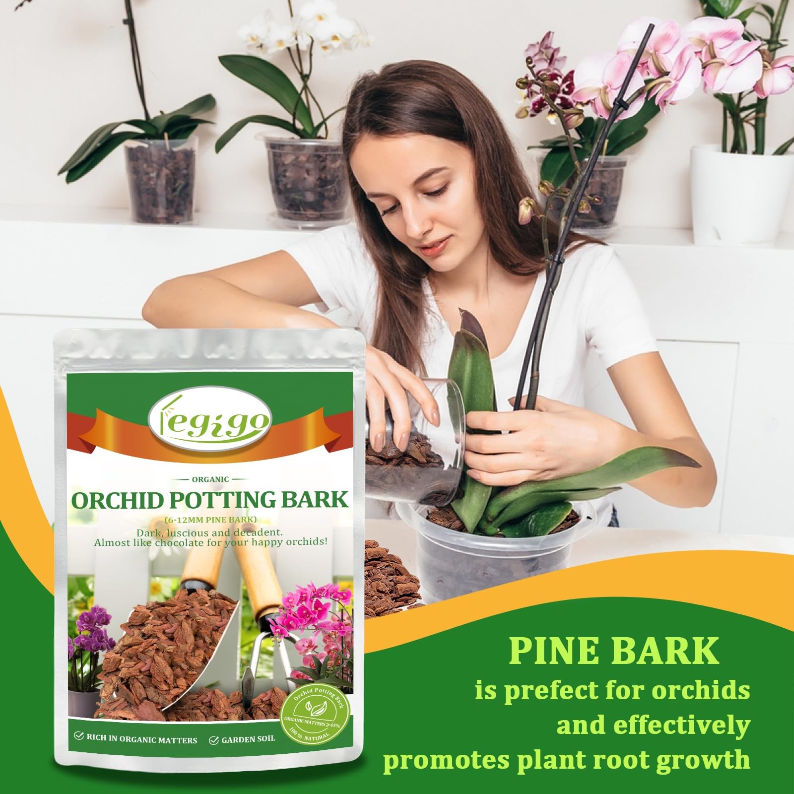 Legigo 2 Quarts Organic Orchid Potting Bark- All Natural Large, 2 Quart