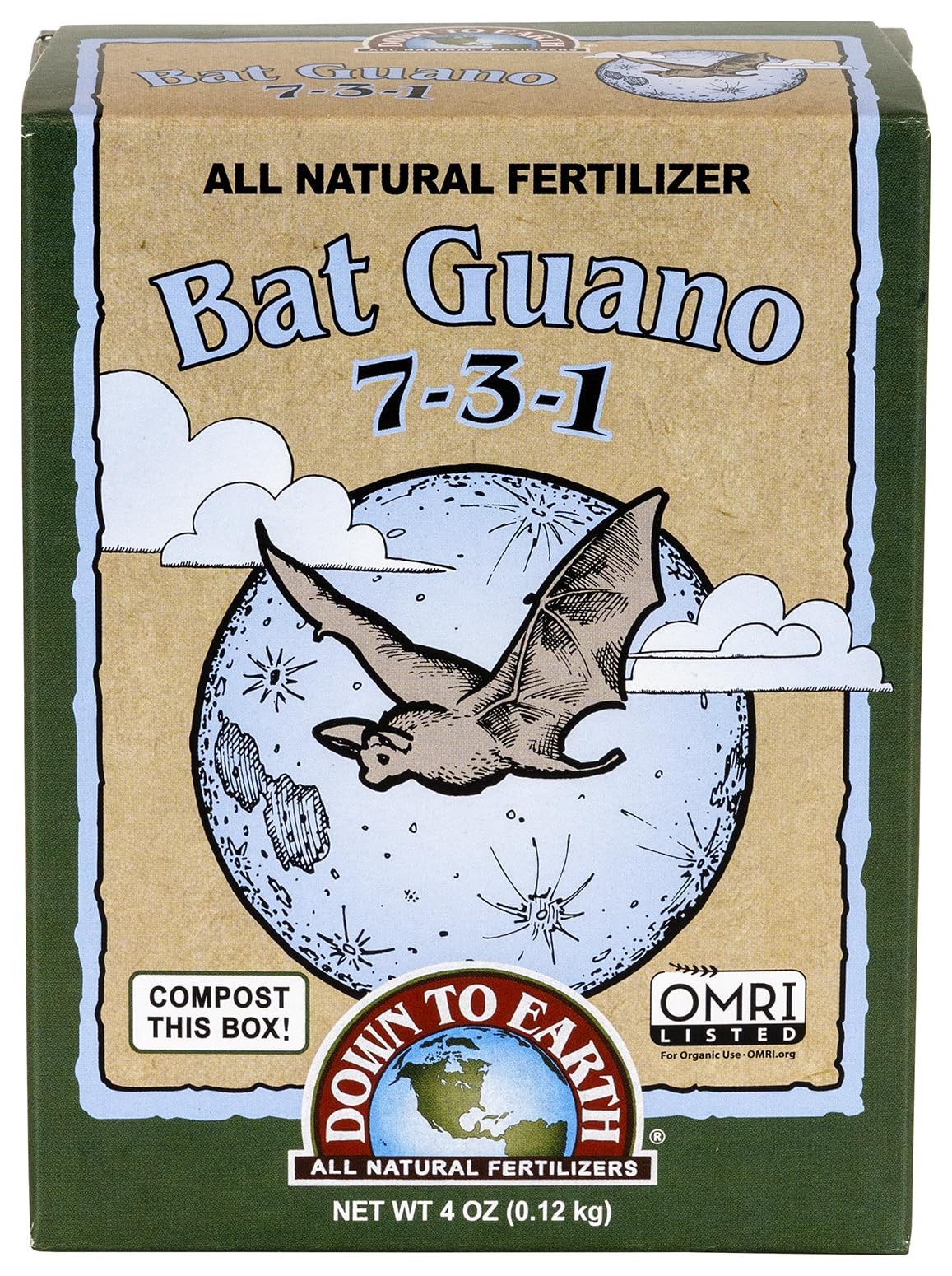 Down To Earth Bat Guano Mix 0.25 lb Organic Fertilizer 7 3 1 for Plants