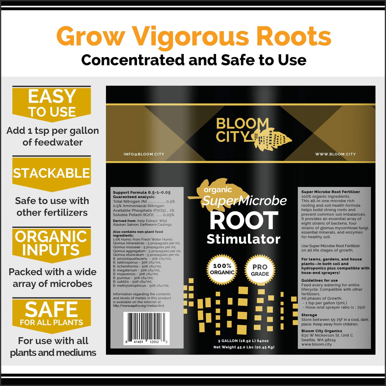 Bloom City 128 oz Organic Fertilizer Plant Rooting Supplement for All Plants