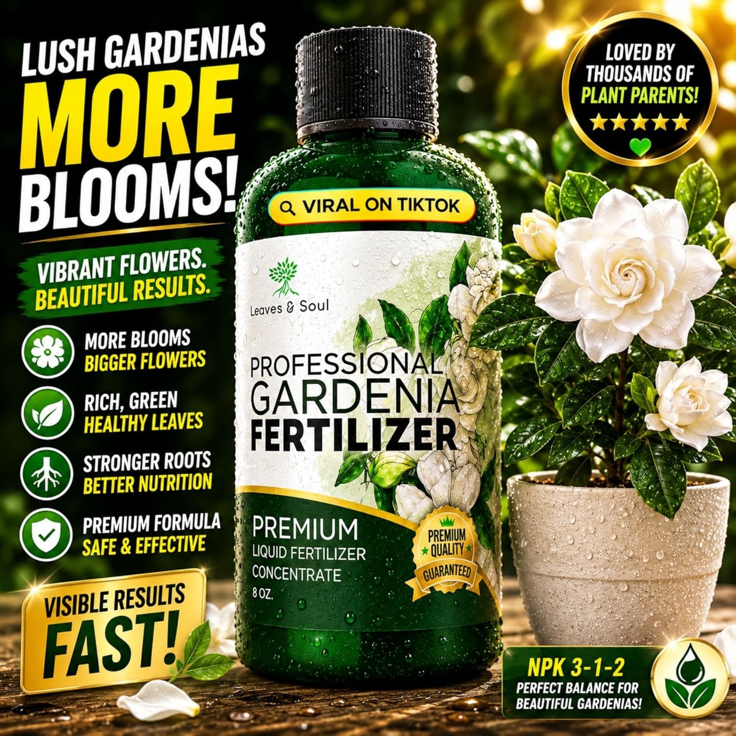 Professional Liquid Gardenia Fertilizer 3-1-2 Concentrate 8 oz, Gardenia Pla…