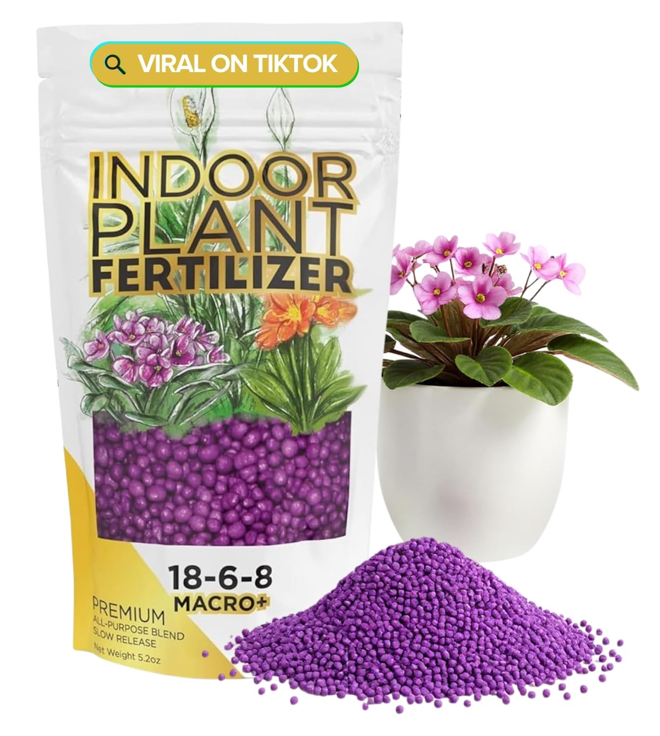 Indoor Plant Fertilizer Pellets 18-6-8 Slow Release Macro+ Formula 5.2 oz Bag