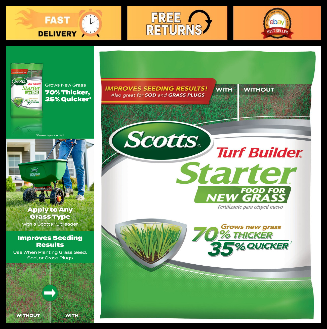 Lawn Fertilizer for New Grass – 15 lb Starter Food, Covers 5,000 sq. ft, Ideal f
