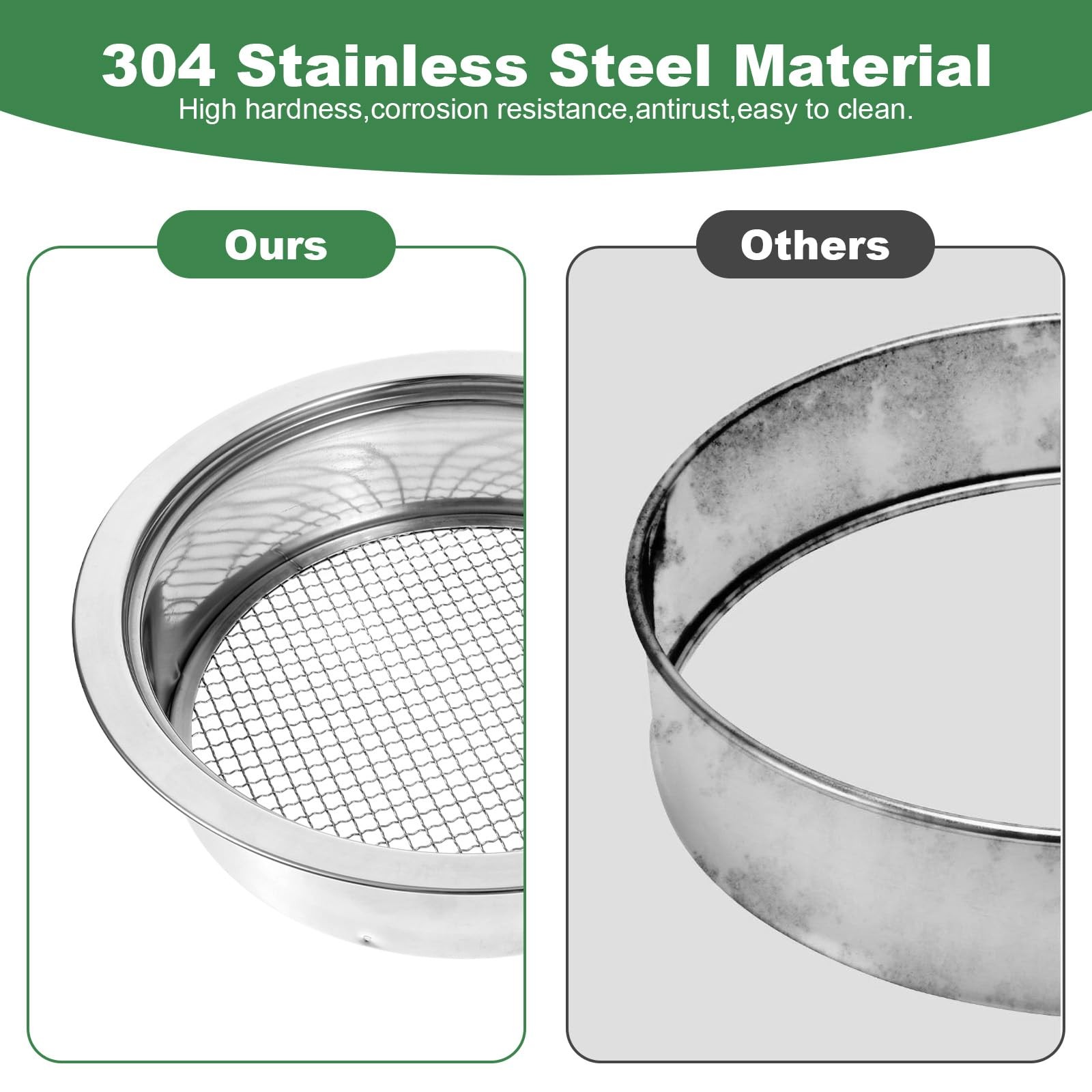 Soil Sieve Set Garden Soils Sifter Stainless Steel 9.5 x 2.36 Inch, SILVER